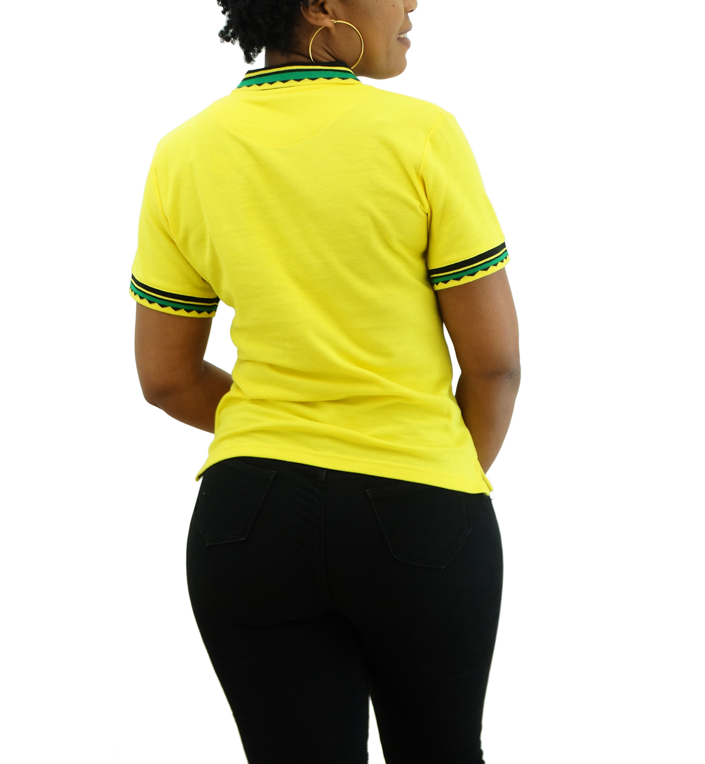1247-62, Ladies Patch On Sleeve Jamaican Color Polo T-Shirt