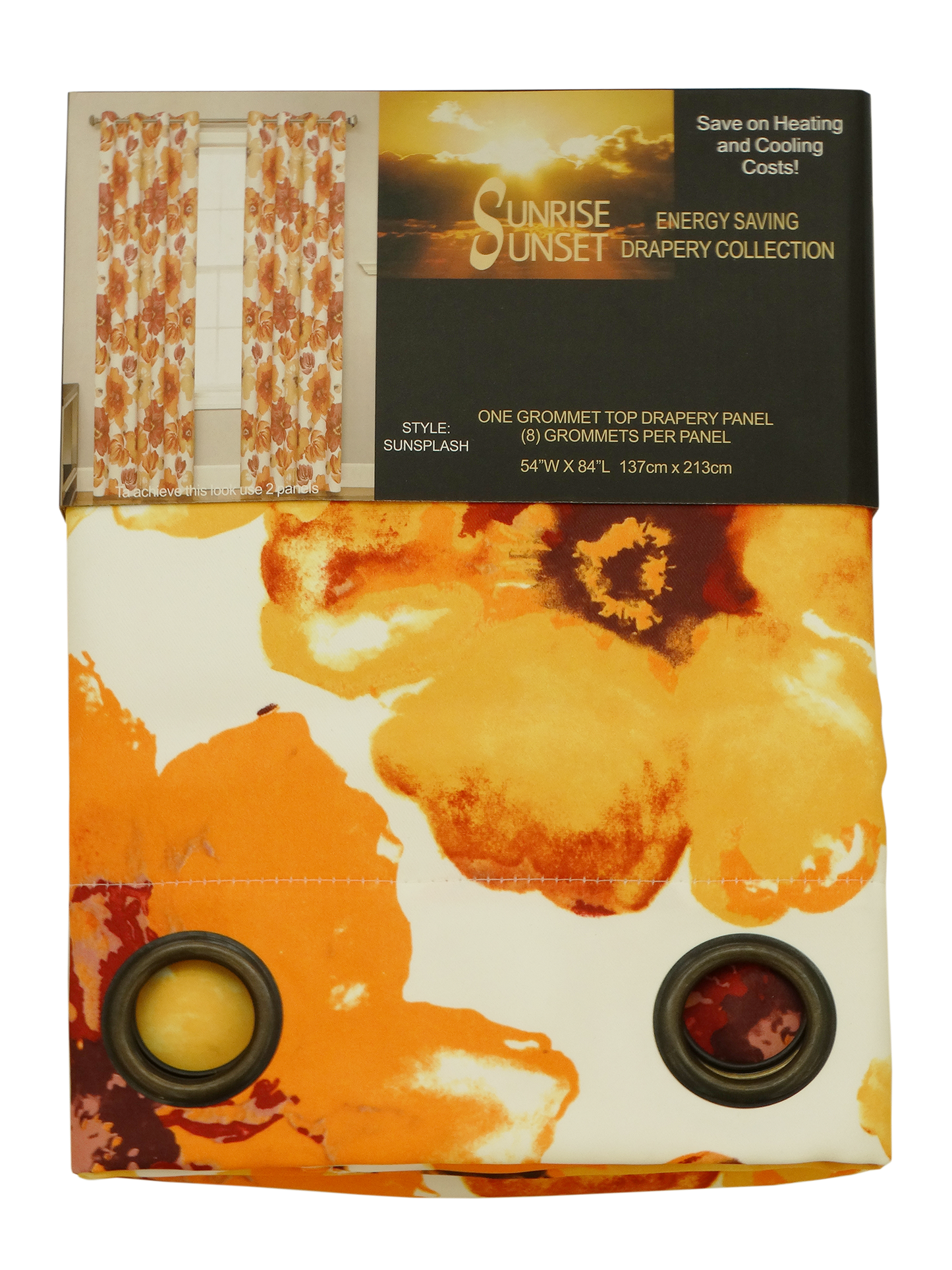873092, Sunsplash - Window Curtain 54"X84" - Orange
