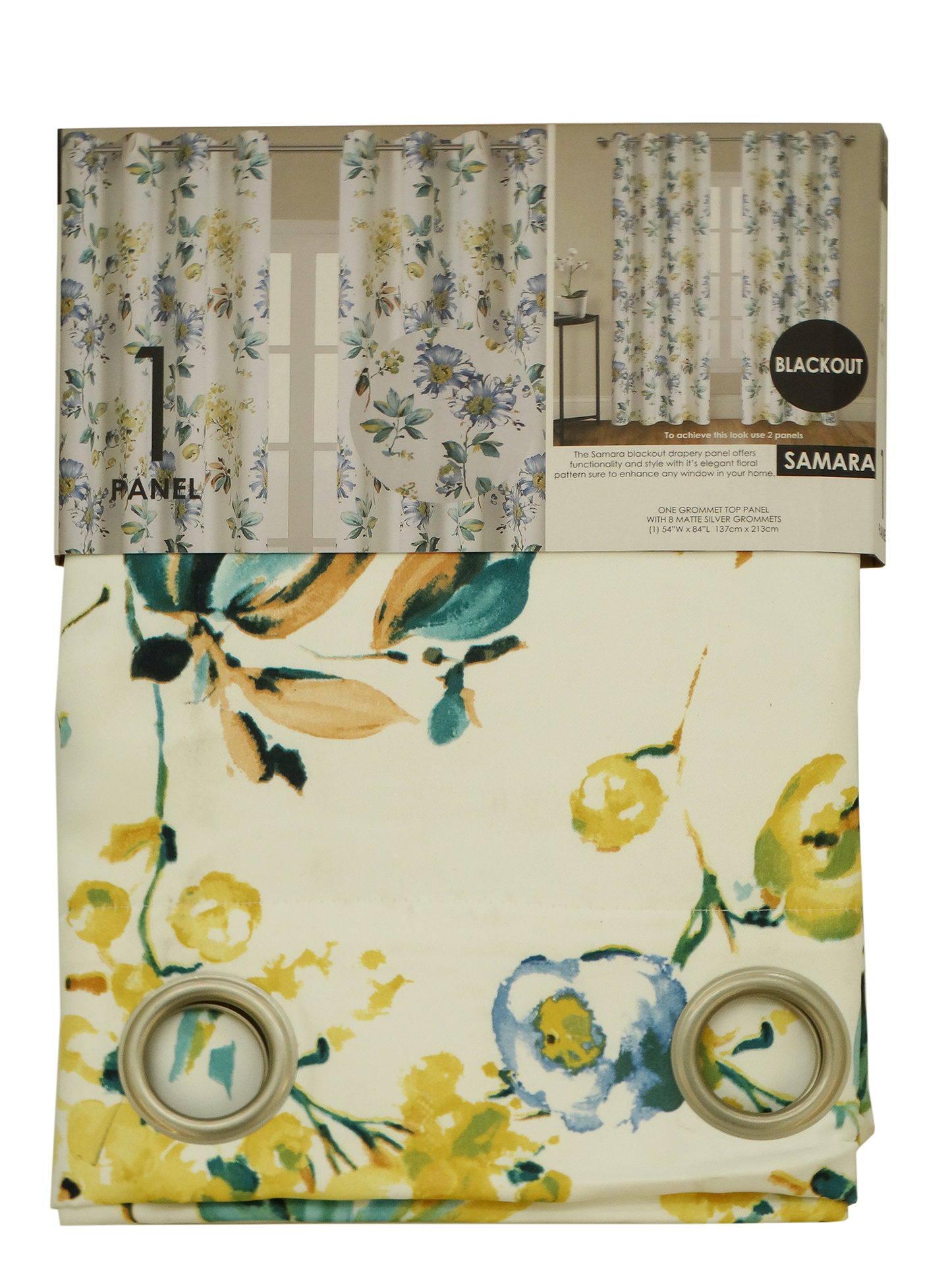 975291, Samara - Grommet Top Drapery Curtain 54"x84" Blue