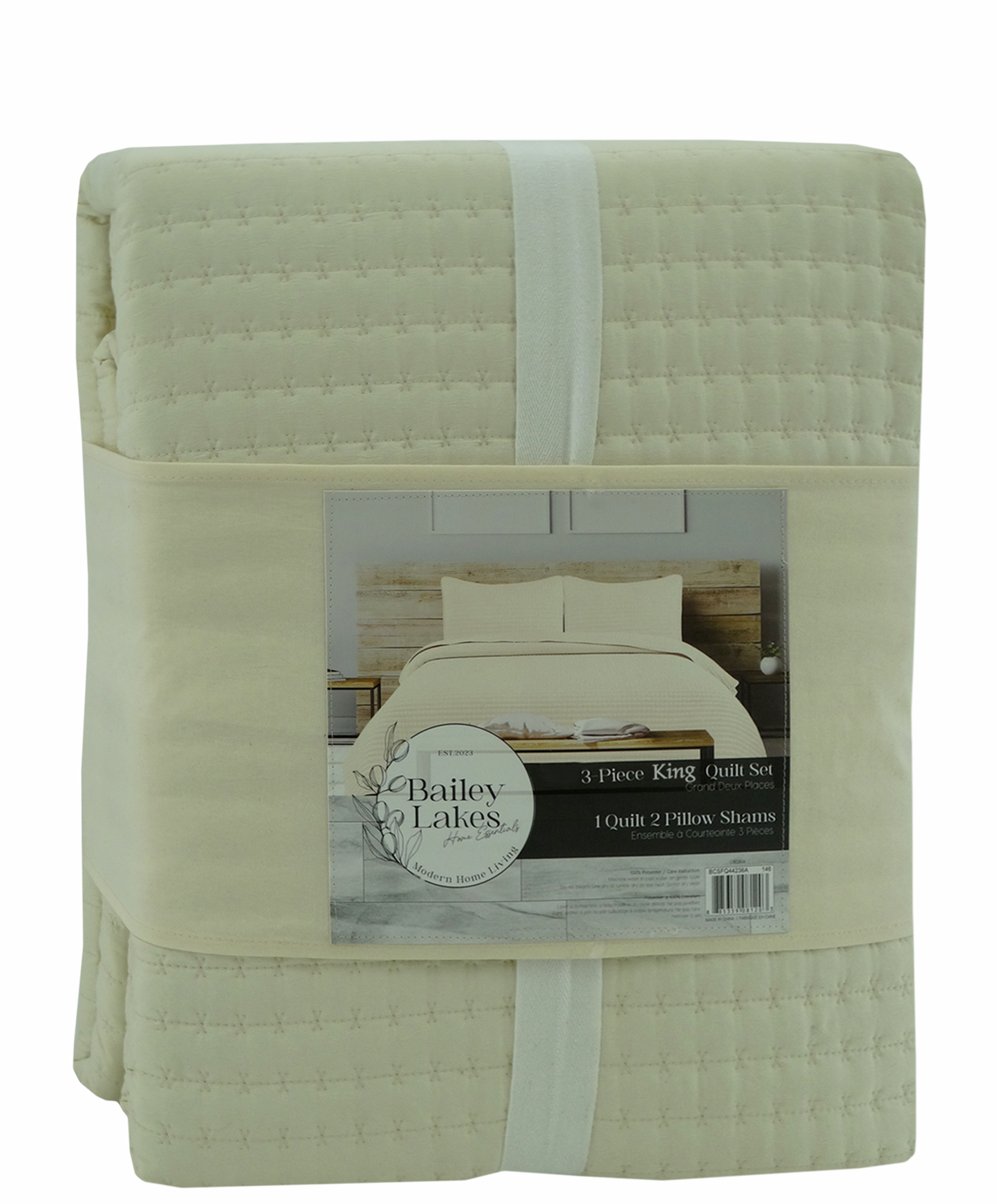 BCSK44236A, Bailey Lakes, Riona- 3Pc King Quilt Set- Linen/Marled