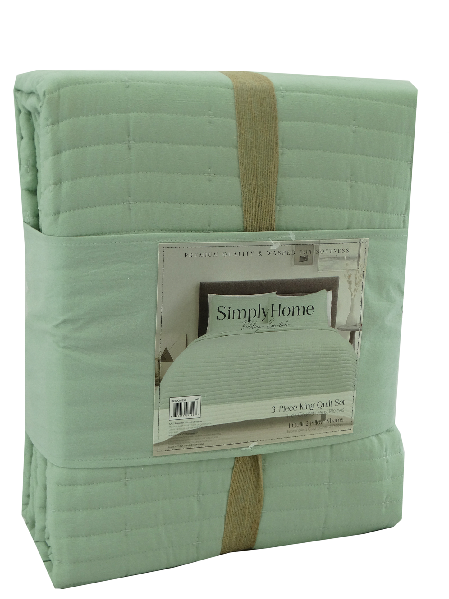 BCSFQ46152, Simply Home - 3Pc Full/Queen Quilt Set - Sage/Sage