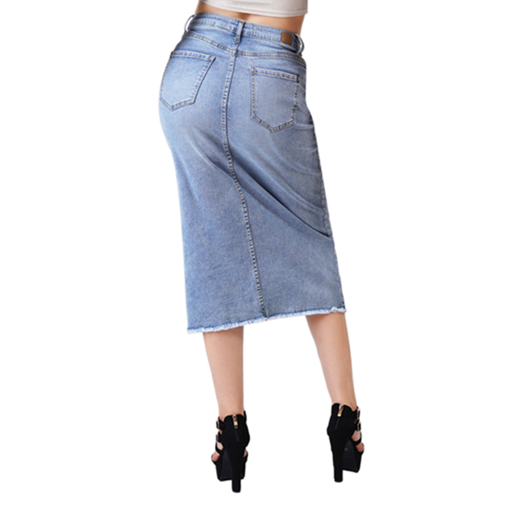 GUJ7068A, Gusto - Women's Long Denim Skirt (S-XL)