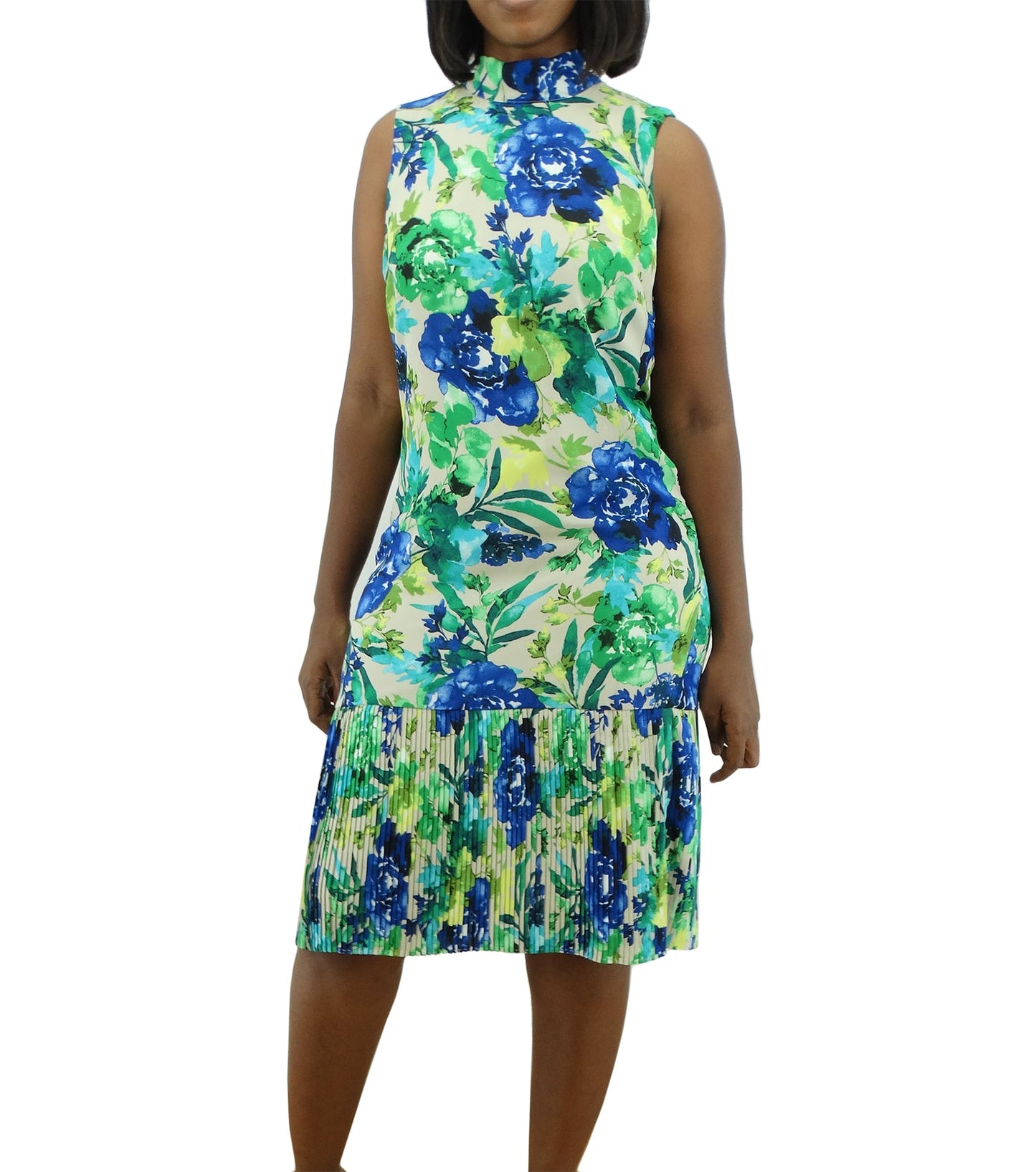 WP405, ILE - Women's Sleeveless Dress w/Tie Front & Pleat Detail - Floral (8-18)