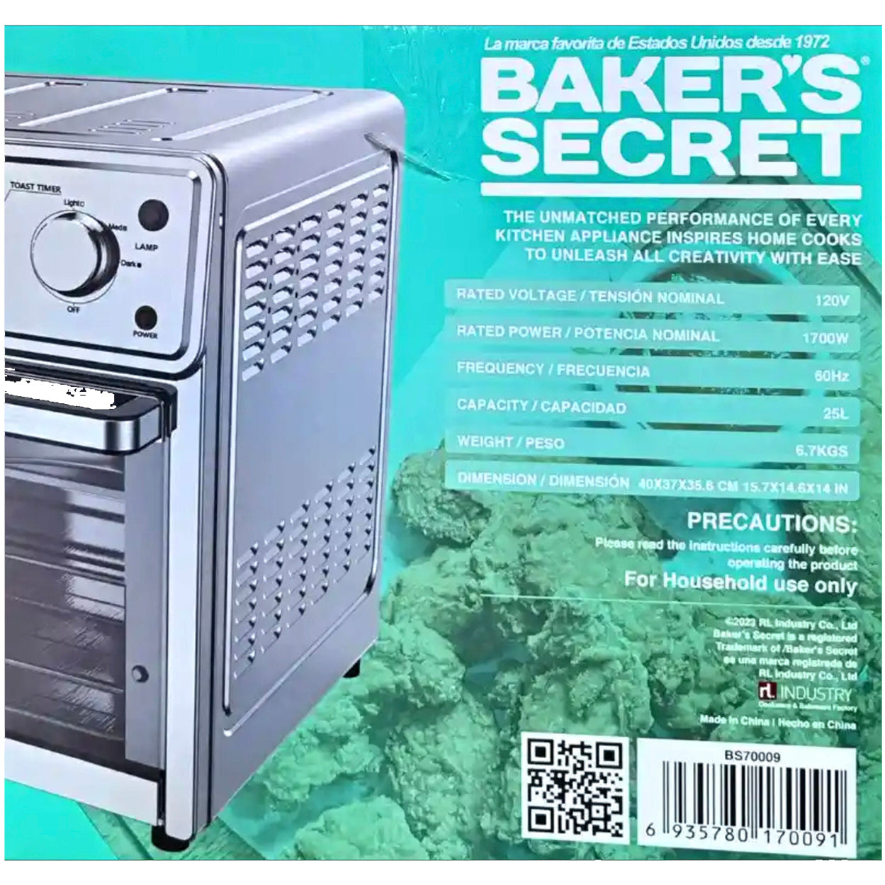 BS70009, Baker's Secret - Air Fryer Toaster Oven