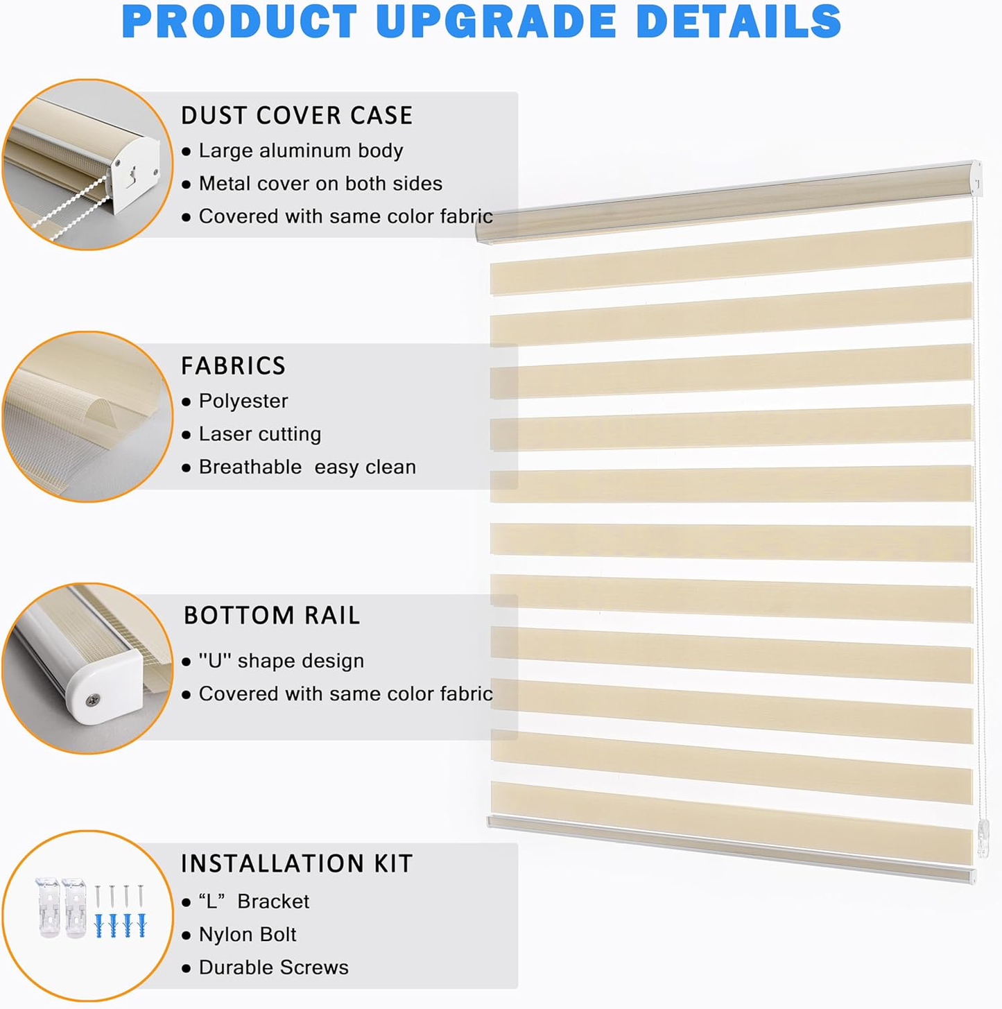 P034991X183GY07, Bahit - Zebra Roller Shade - 91X183CM