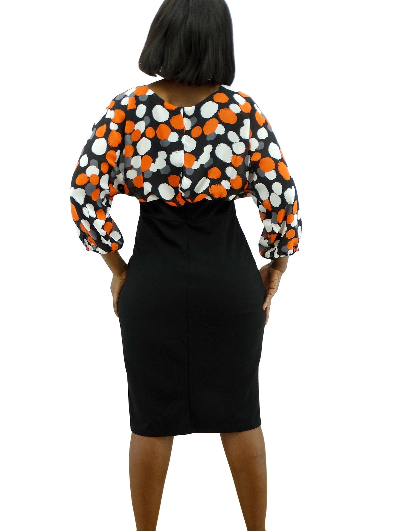 SCP410D178, Peach Velvet - Women's 3/4 Sheer Sleeve Dress - Polka dot (8-18)