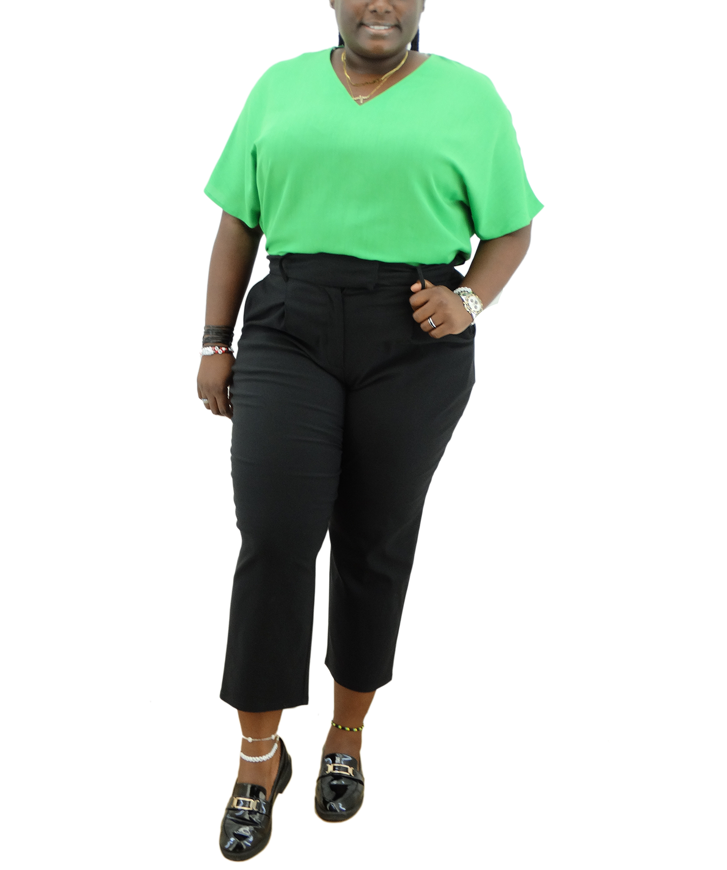 R602547, Rokoko - Women's Solid Short Dolman Sleeve Boxy Top - Gucci Green