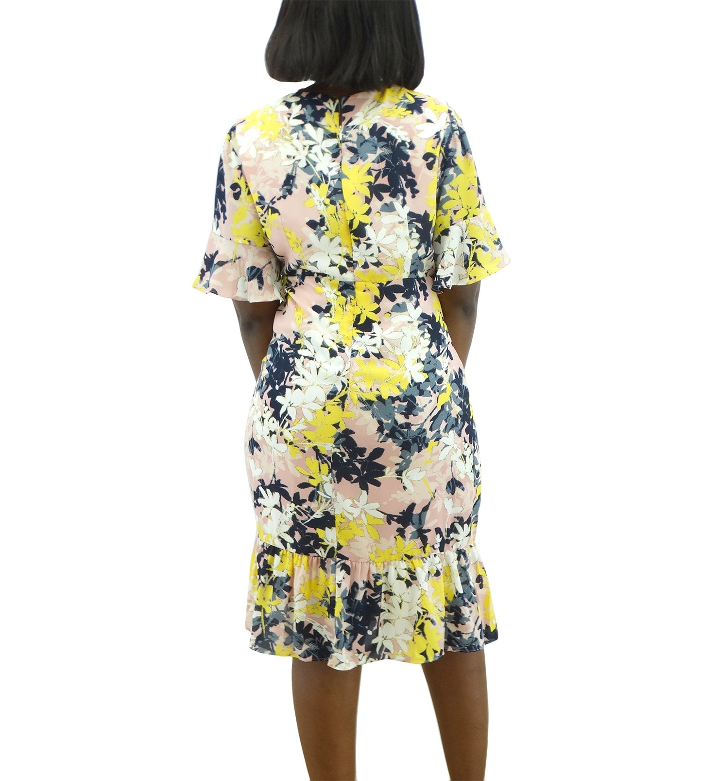 CHP403JH6678, Jessica Rose - Women's Ruffled S/S Dress - Pink/Yelllow Floral (8-18)
