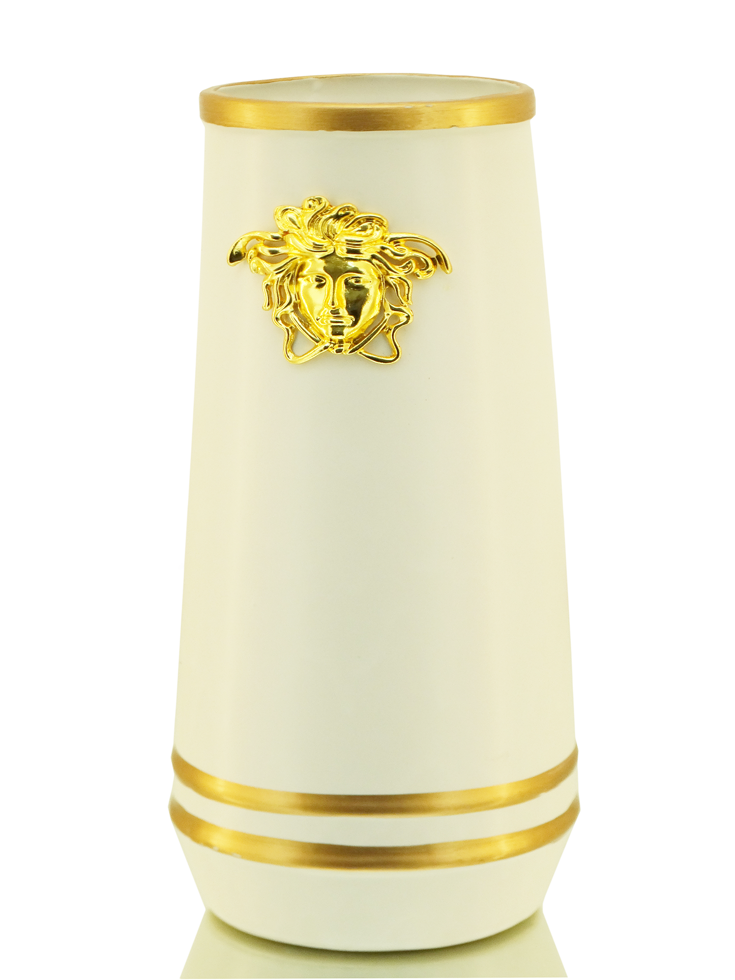07121, Ceramic White Vase W/Gold Face