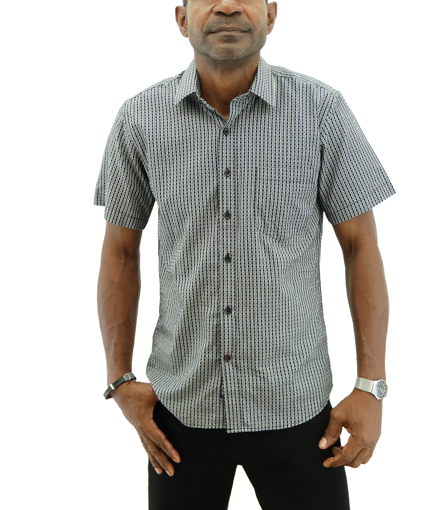 20C790, Jordache, Men's S/S Shirt- Plaid- (S-XL)