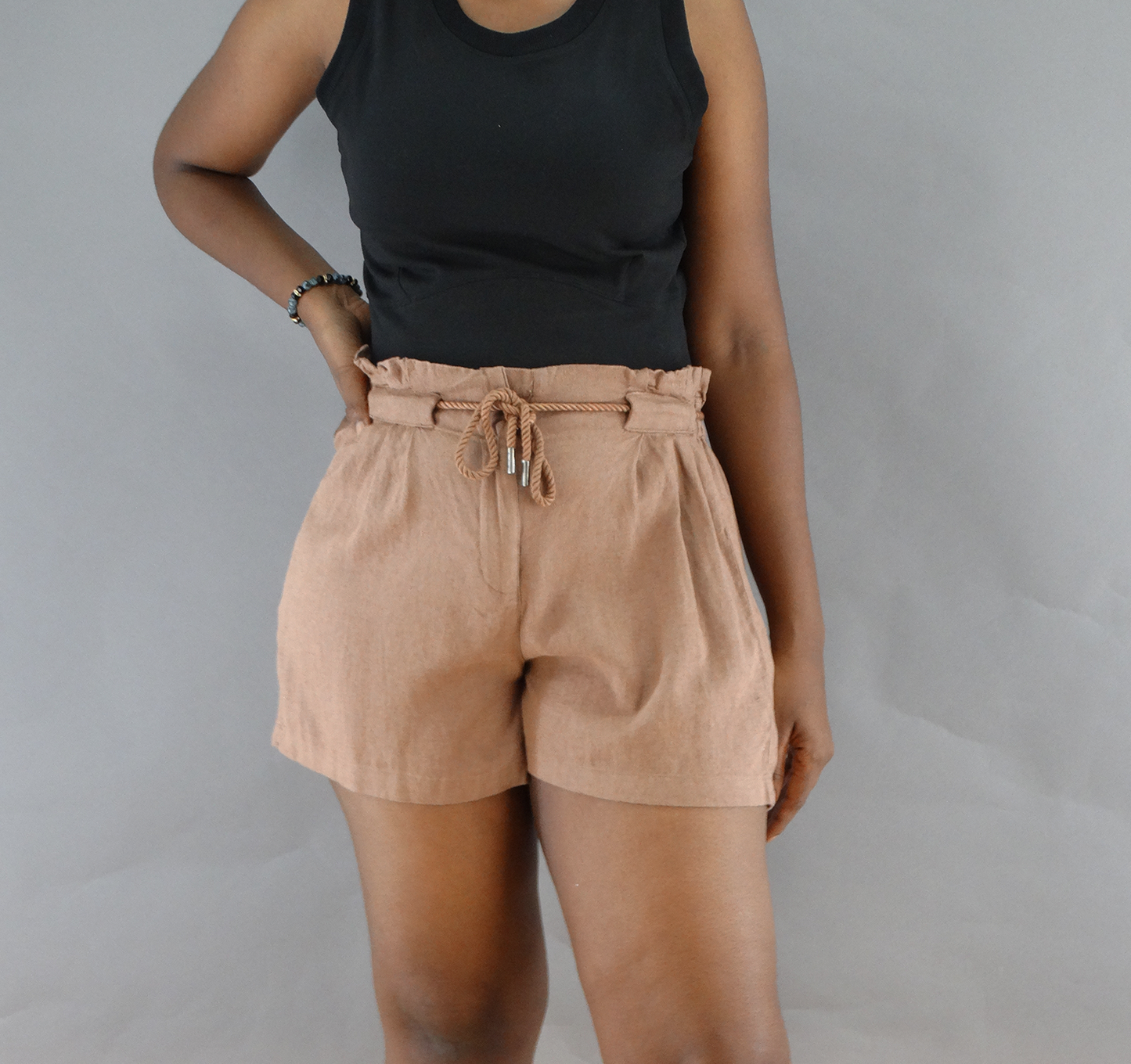 28966, Chances R - Women's Linen Paper bag Shorts w/Rope Tie (S-XL)