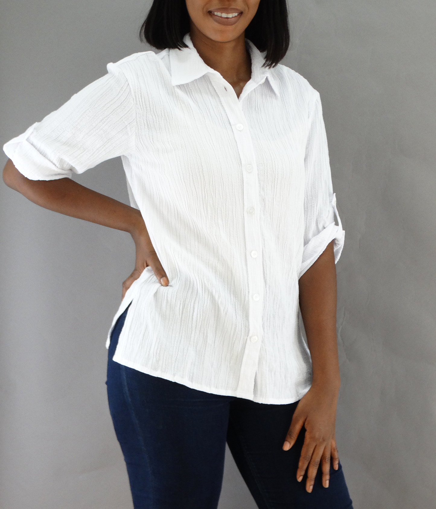 300381, Runway Ready - Women's 3/4 Sleeve Crinkle Shirt (S-XL)