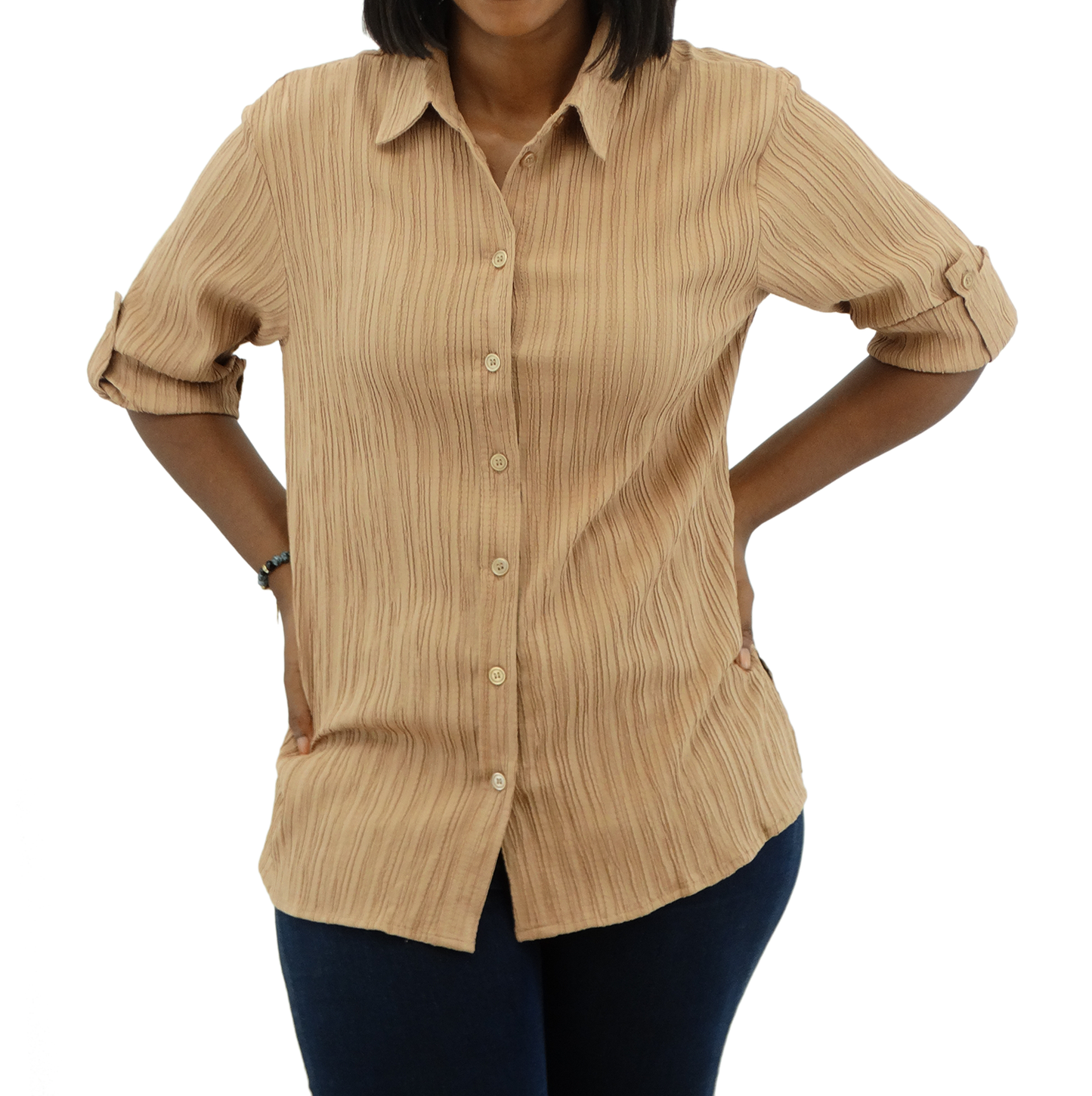 300381, Runway Ready - Women's 3/4 Sleeve Crinkle Shirt (S-XL)