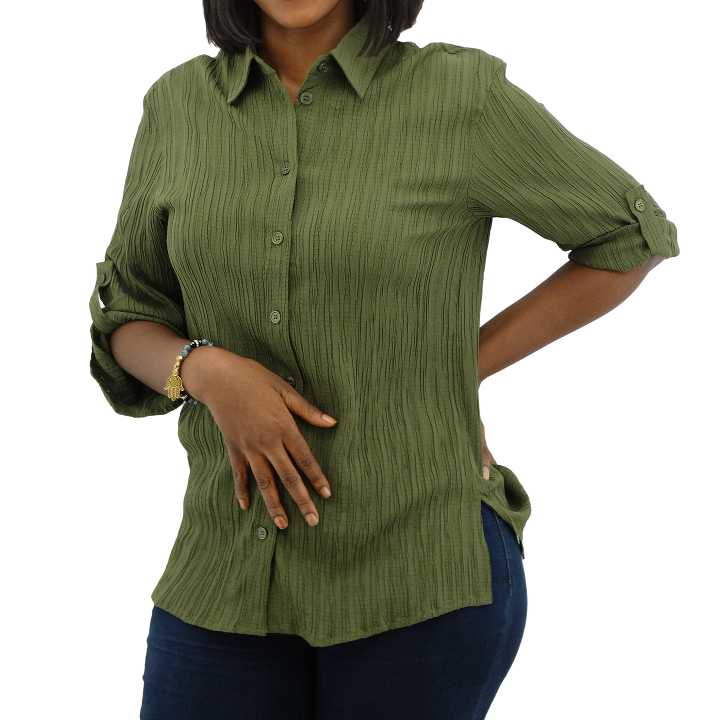 300381, Runway Ready - Women's 3/4 Sleeve Crinkle Shirt (S-XL)
