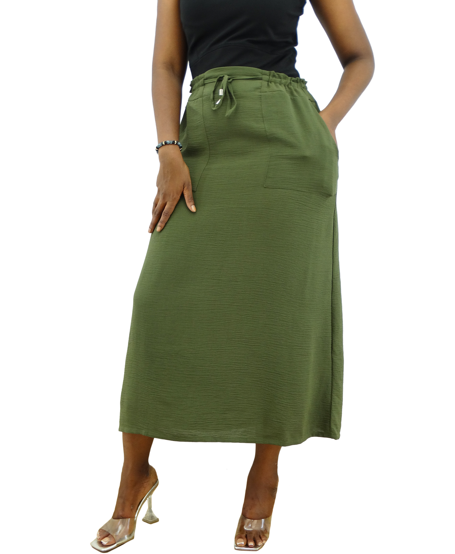 30172, Runway Ready - Women's Elastic Waist Drawstring Skirt (S-XL)