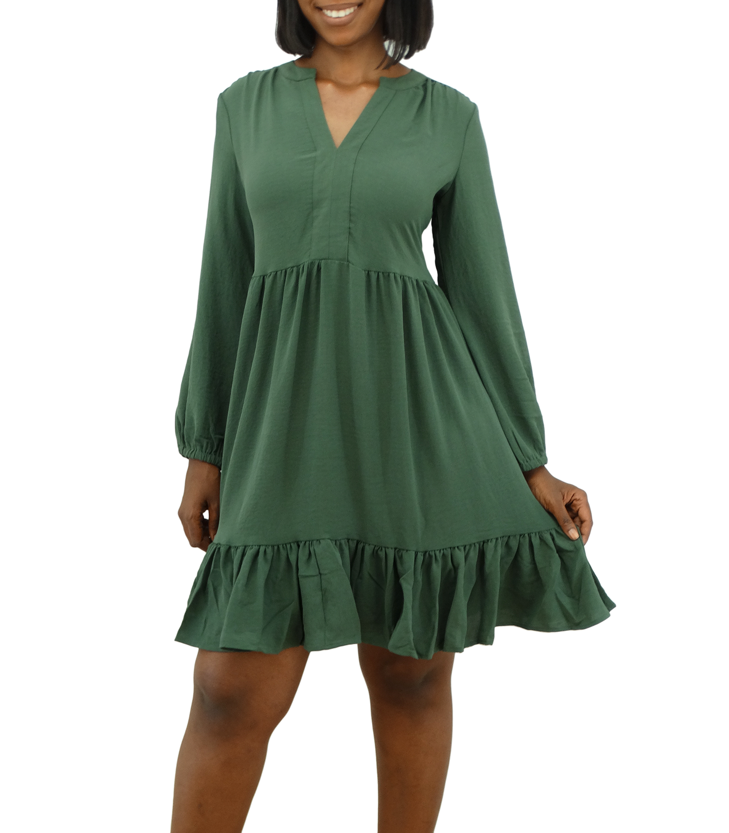 30179, Runway Ready - Women's L/S Split-Neck Ruffle Dress (S-XL)