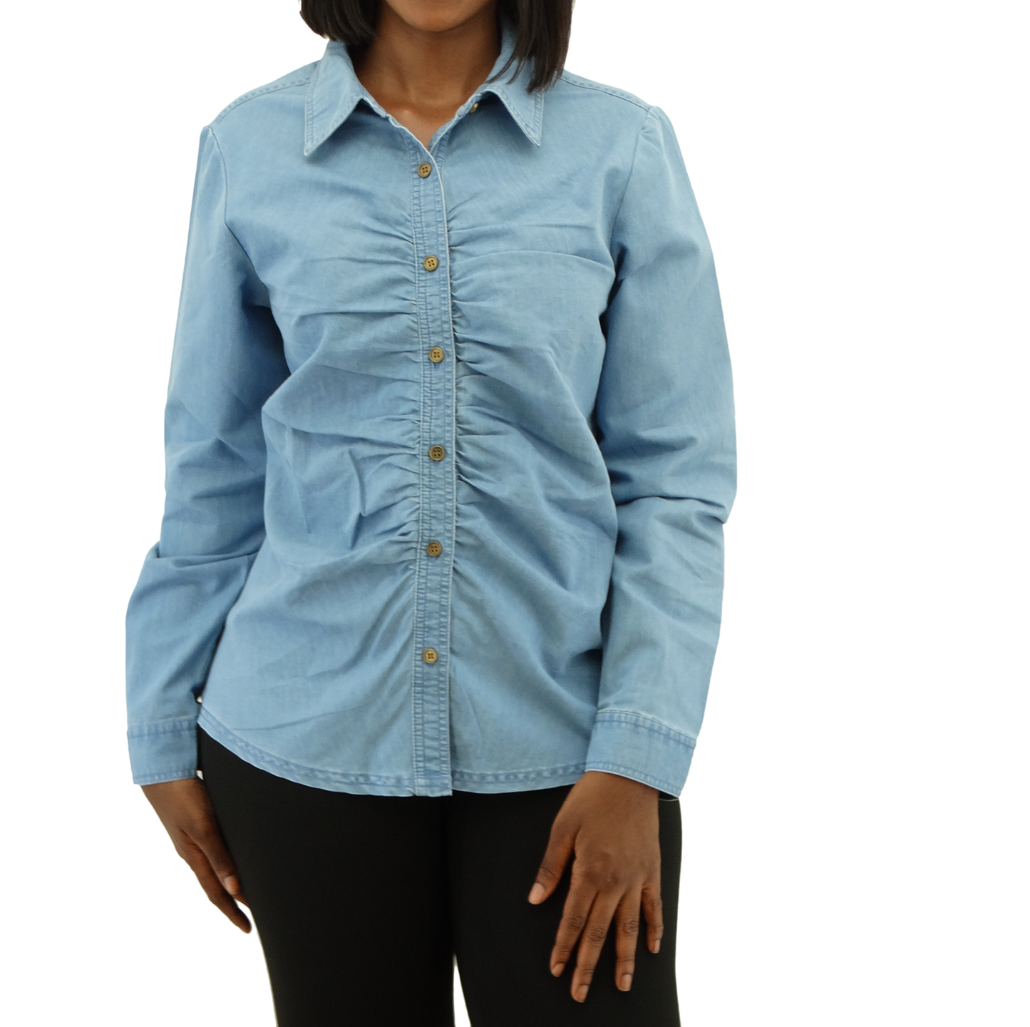 30317, Runway Ready - Women's L/S Denim Shirt w/ Shirring Placket (S-XL)