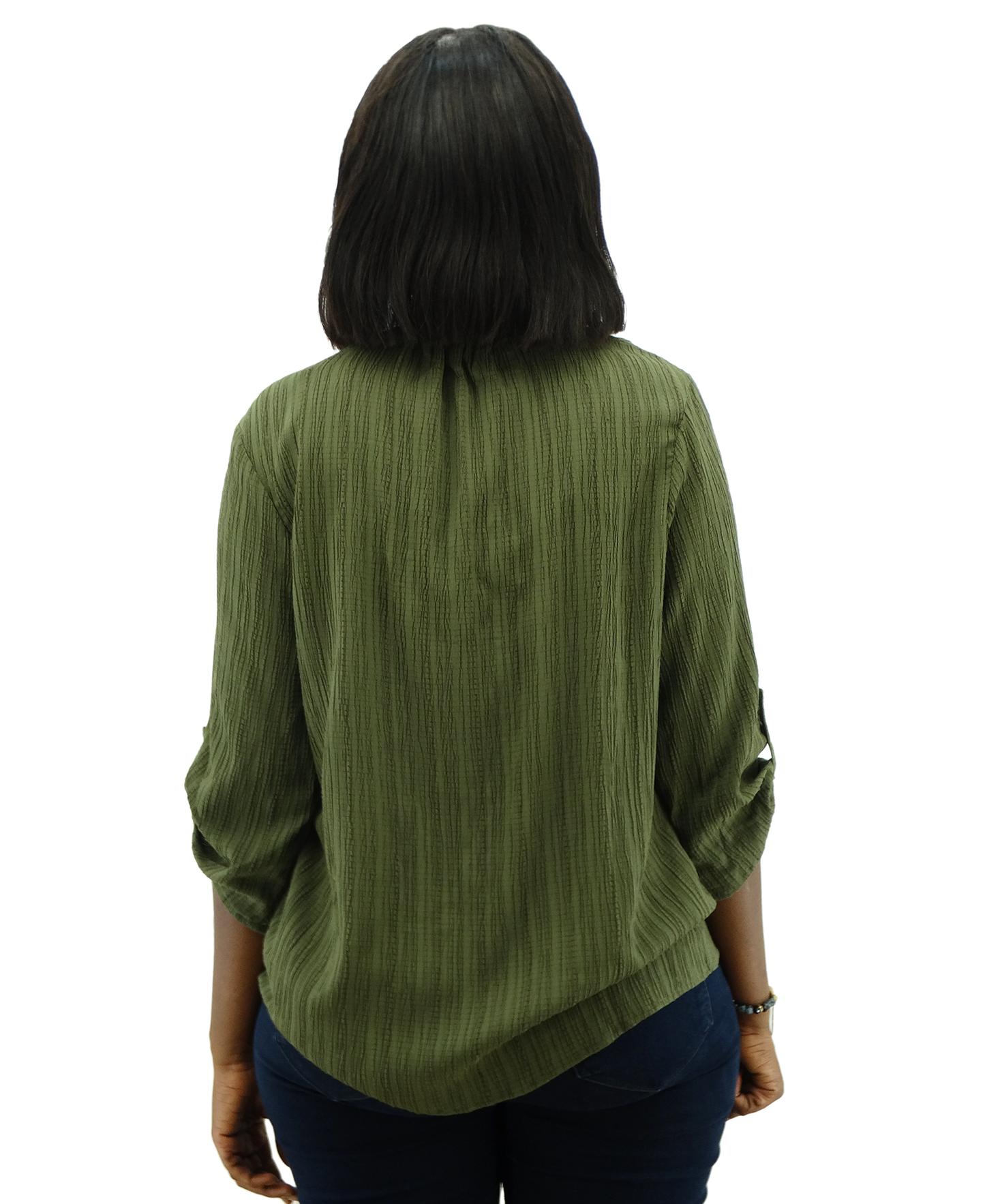 30400, Runway Ready - Women's 3/4 Sleeve Zipper Placket Crinkle Top (S-XL)