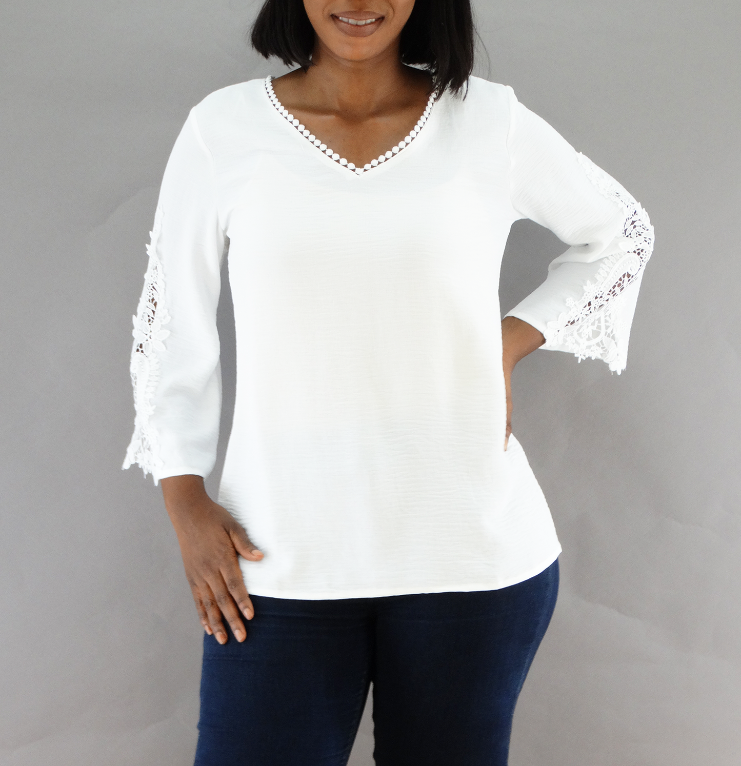 30421, Runway Ready - Women's V-Neck Embroidered Bell Sleeve Top (S-XL)