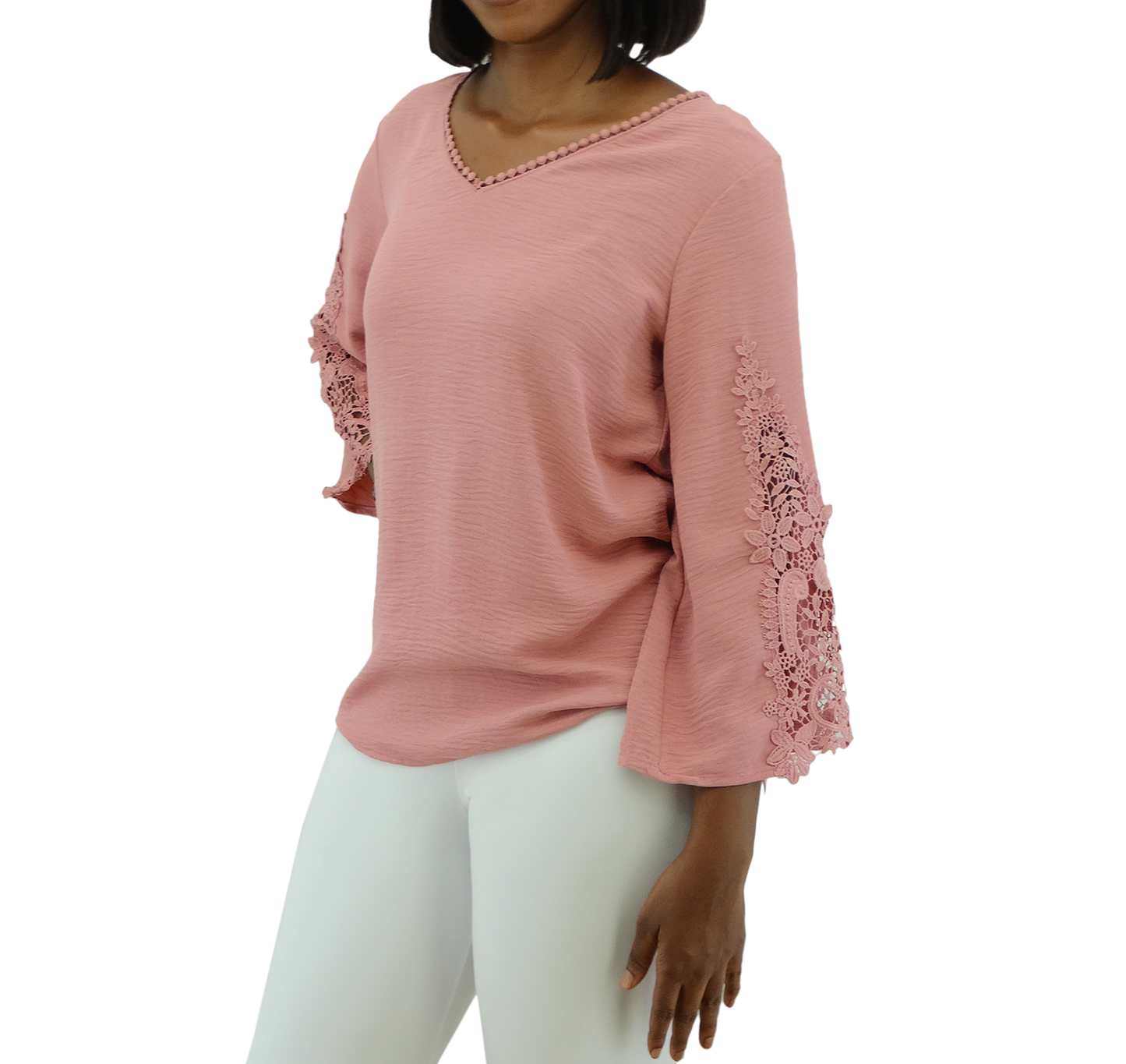 30421, Runway Ready - Women's V-Neck Embroidered Bell Sleeve Top (S-XL)