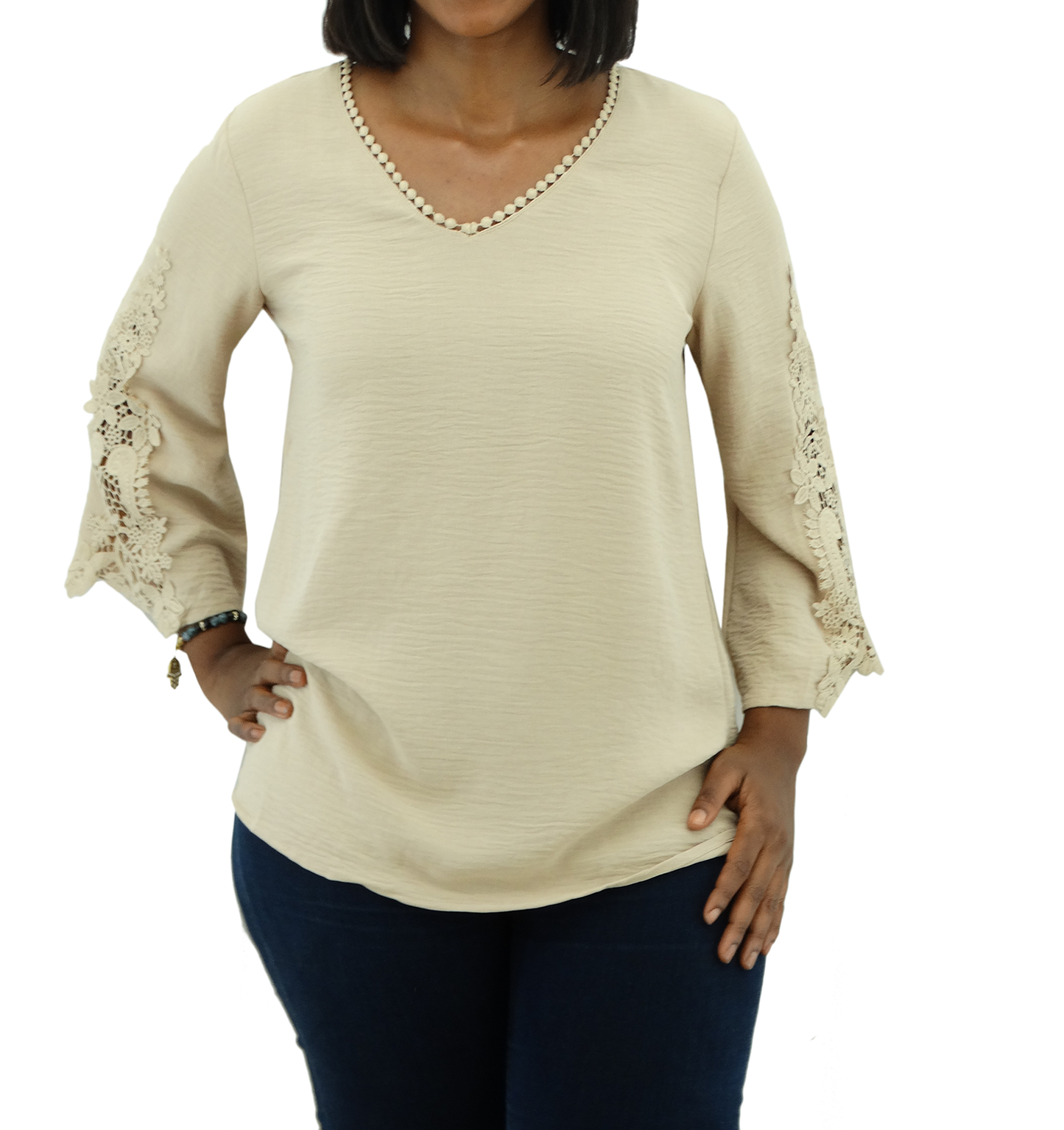 30421, Runway Ready - Women's V-Neck Embroidered Bell Sleeve Top (S-XL)