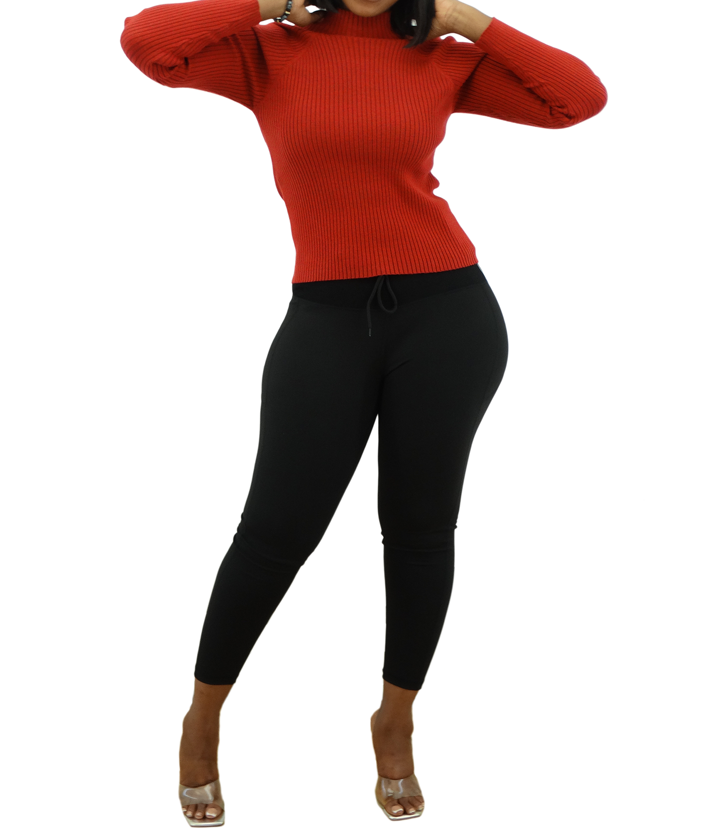 30431, Cotton Candy - Jnr Women's Drawstring Ribbed Waist Leggings (S-XL)