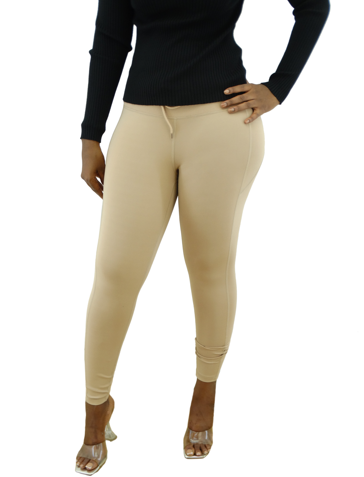 30431, Cotton Candy - Jnr Women's Drawstring Ribbed Waist Leggings (S-XL)