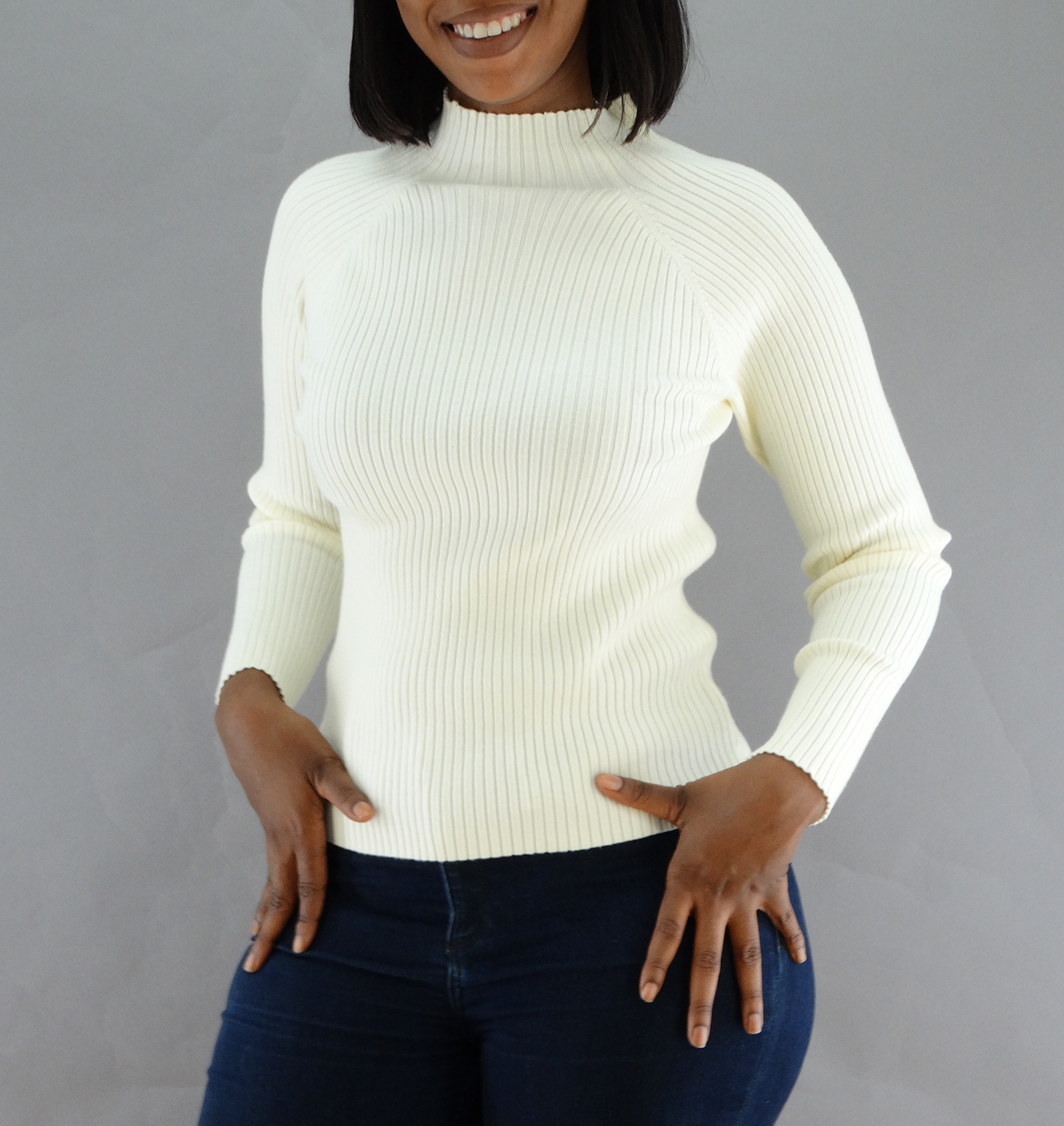 30439, Runway Ready - JNR Women's L/S Ribbed Mock Neck Sweater (S-XL)