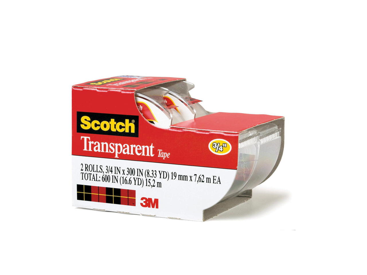39961, Scotch 2pk 3/4 Transparent Tape w/Dispenser