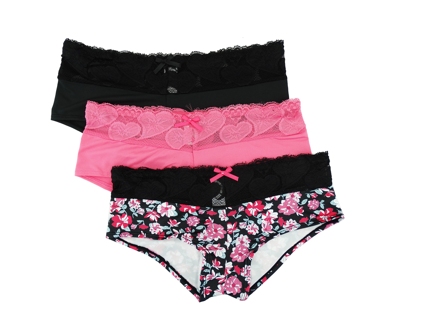 3PKBL1684, Lady Princess 3Pk Women Panties w/Lace (Floral Black)
