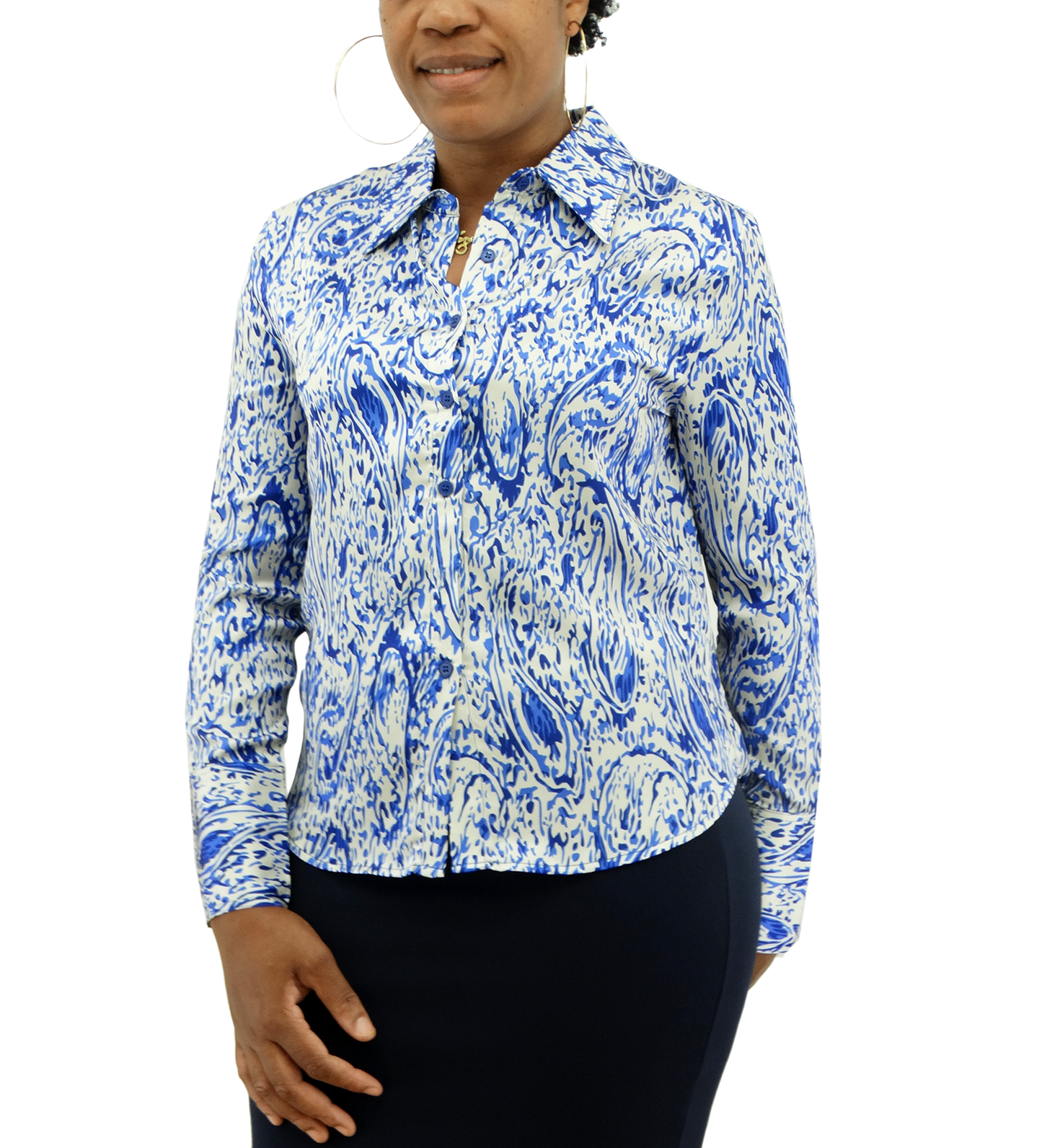 412280073AZ, Only You - Ladies Button Down Silky Dress Shirt (S-L)