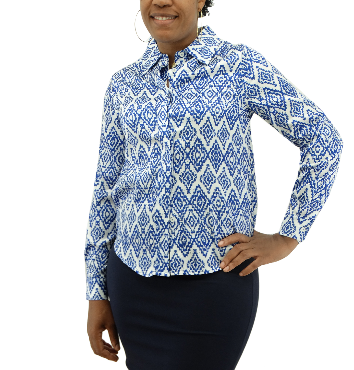 412280087AZ, Women's Button-up Silky Dress Shirt (S-L)