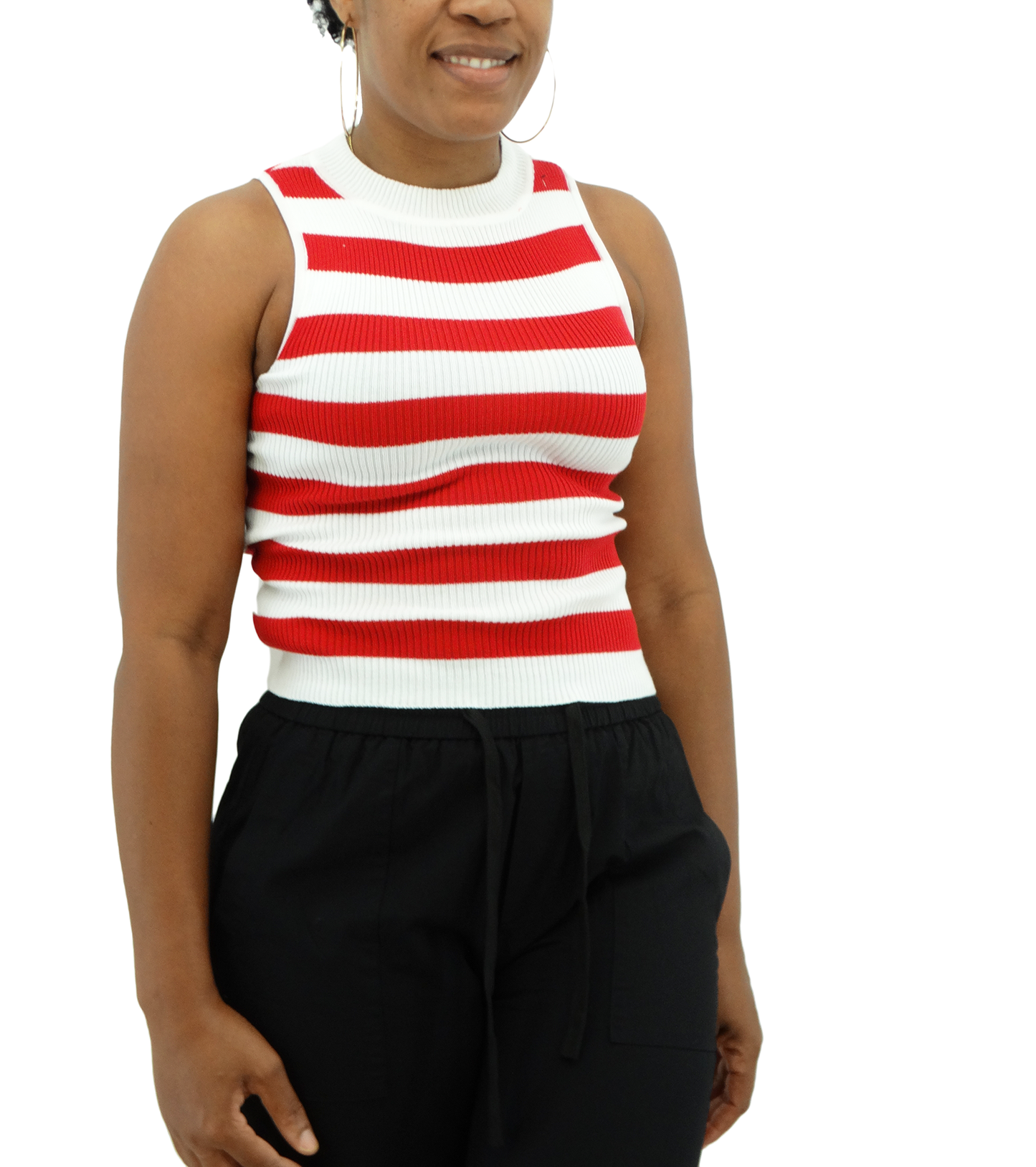 412280093RCHO, Only You - Ladies High Neck Knit Strip Top