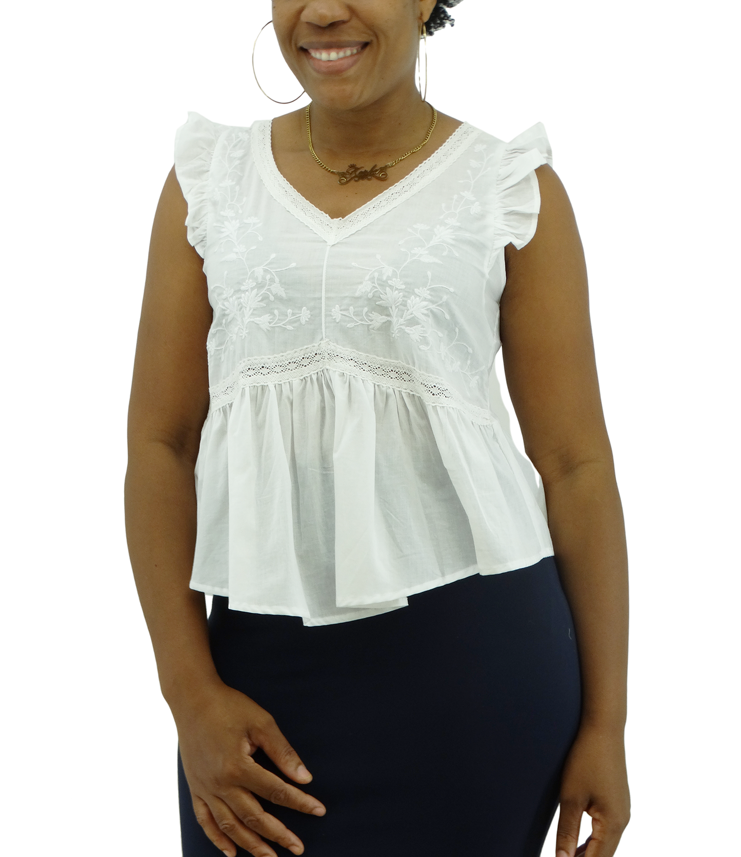 412290014B, Praga - Ladies Cotton Top- White (S-L)