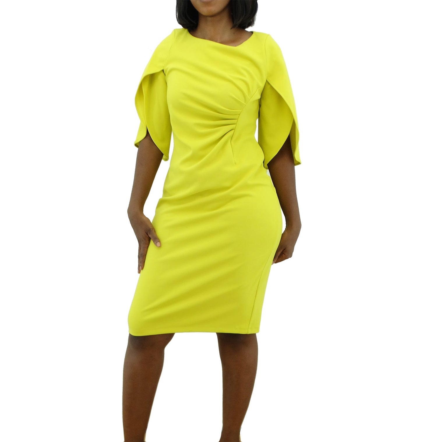 SCS383, ILE - Women's 3/4 Split Sleeve Dress w/Pleat Detail - (8-18)