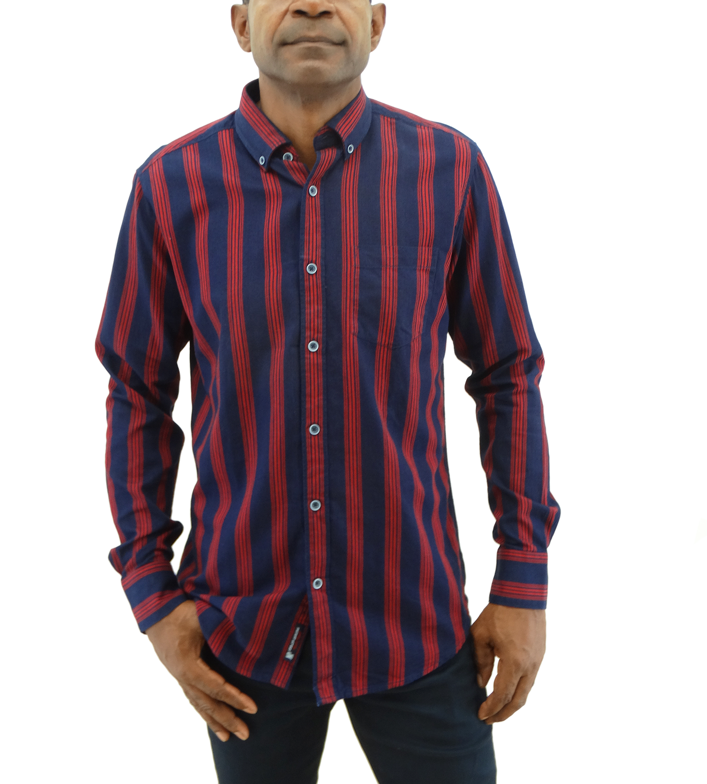 523M23075, Morelli - Men's L/S Classic Fit Shirt - Red/Blue Stripe (S-XL)