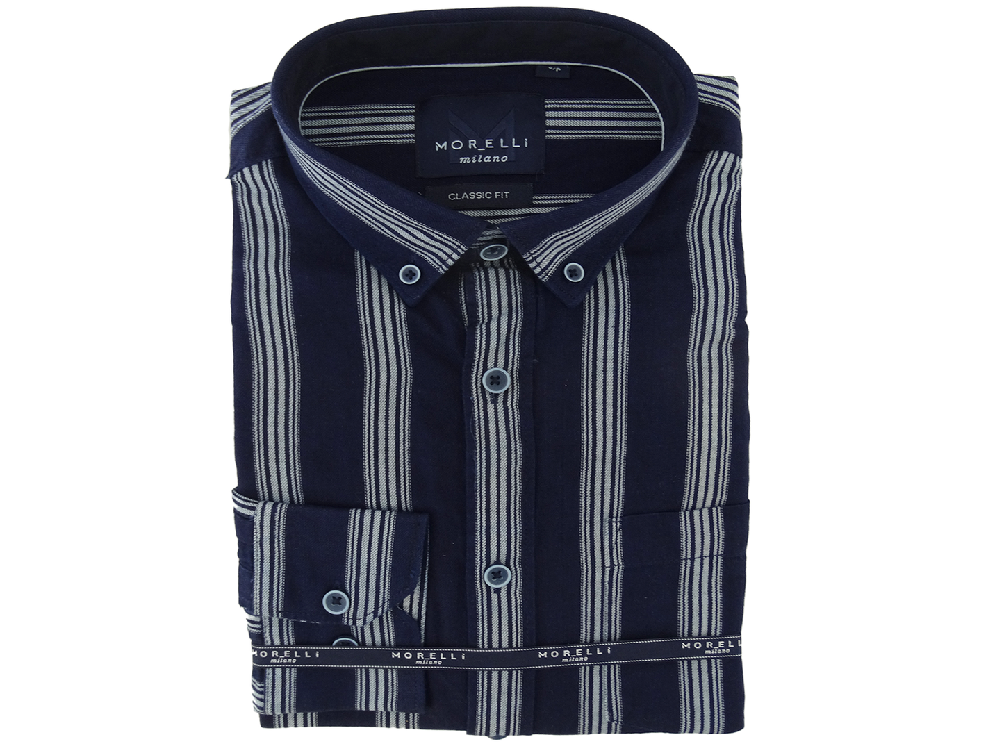 523M23076, Morelli - Men's L/S Classic Fit Shirt - Blue Stripe (S-XL)