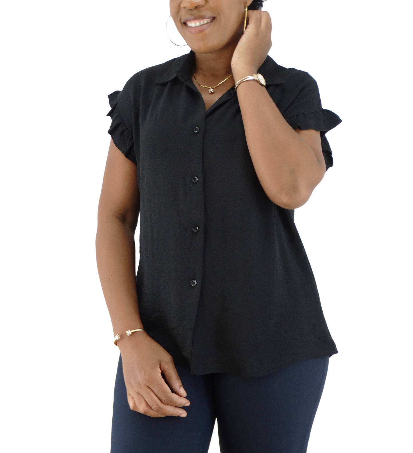 6928, Jon & Anna Women's Ruffle Sleeves Button Down Shirt - S-XL