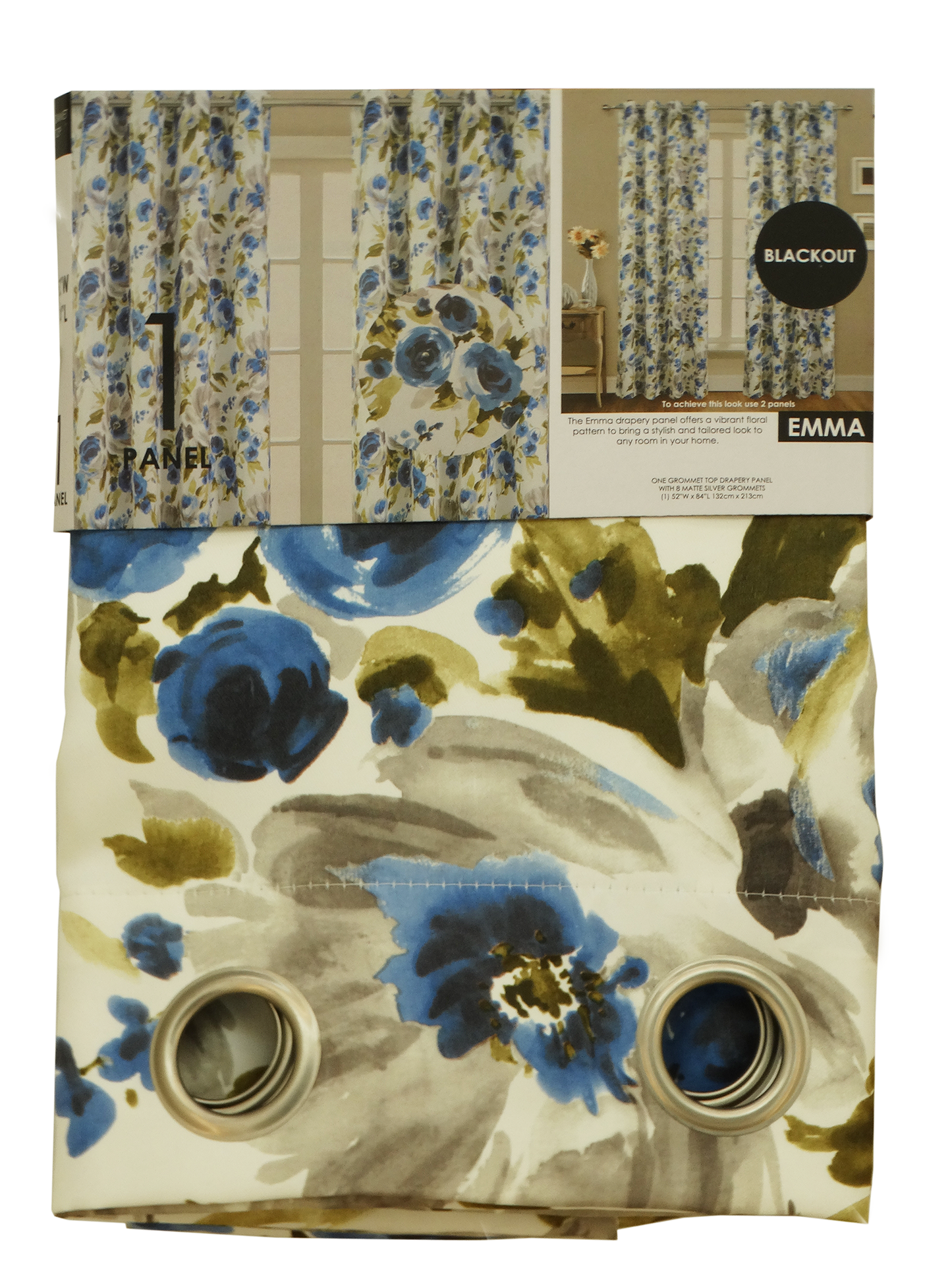 980721, Emma - Grommet Top Drapery Curtain 52"x84" Navy