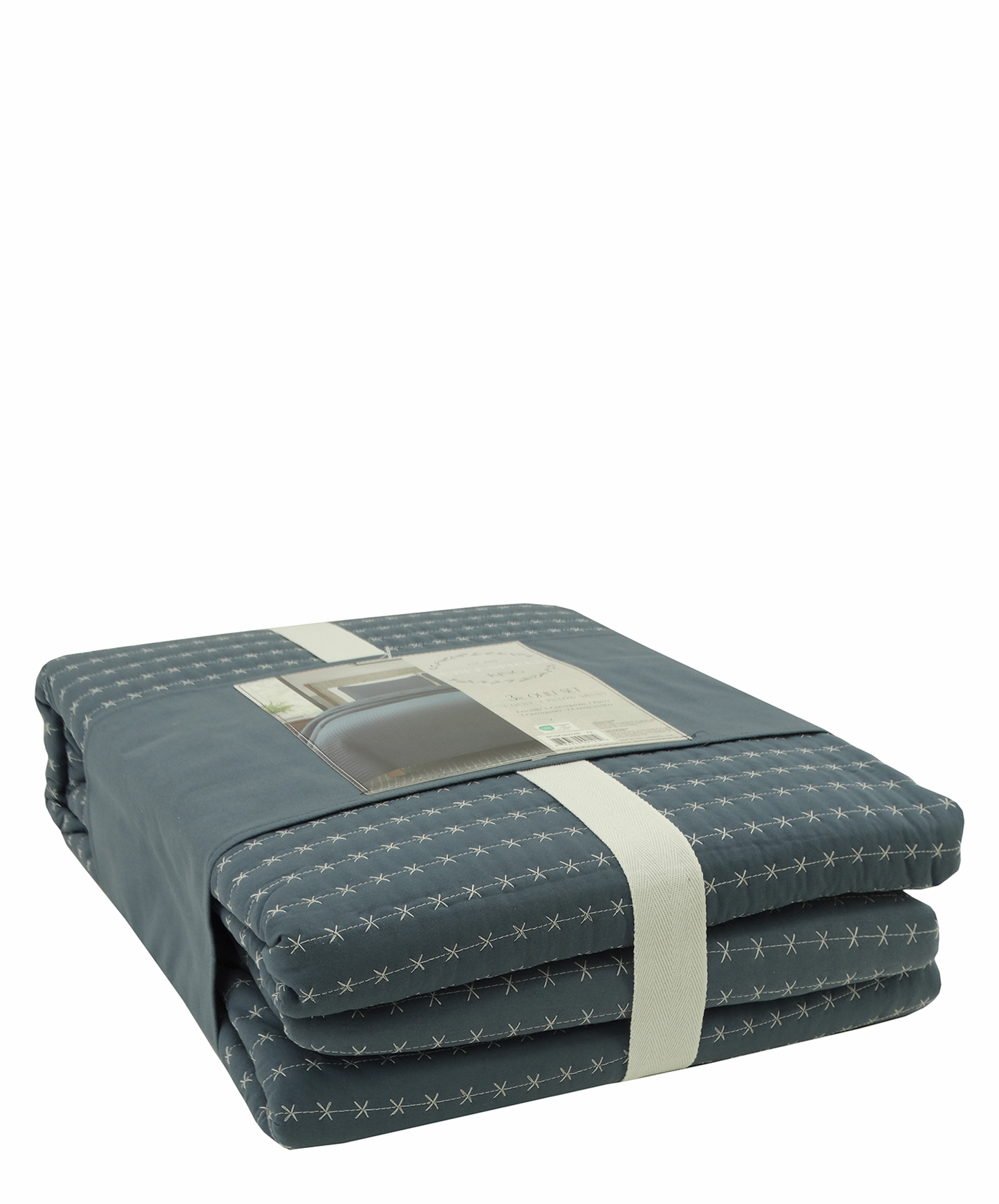 BCSK38274B, Greenfield - 3pc King Quilt Set - Indigo/Ivory
