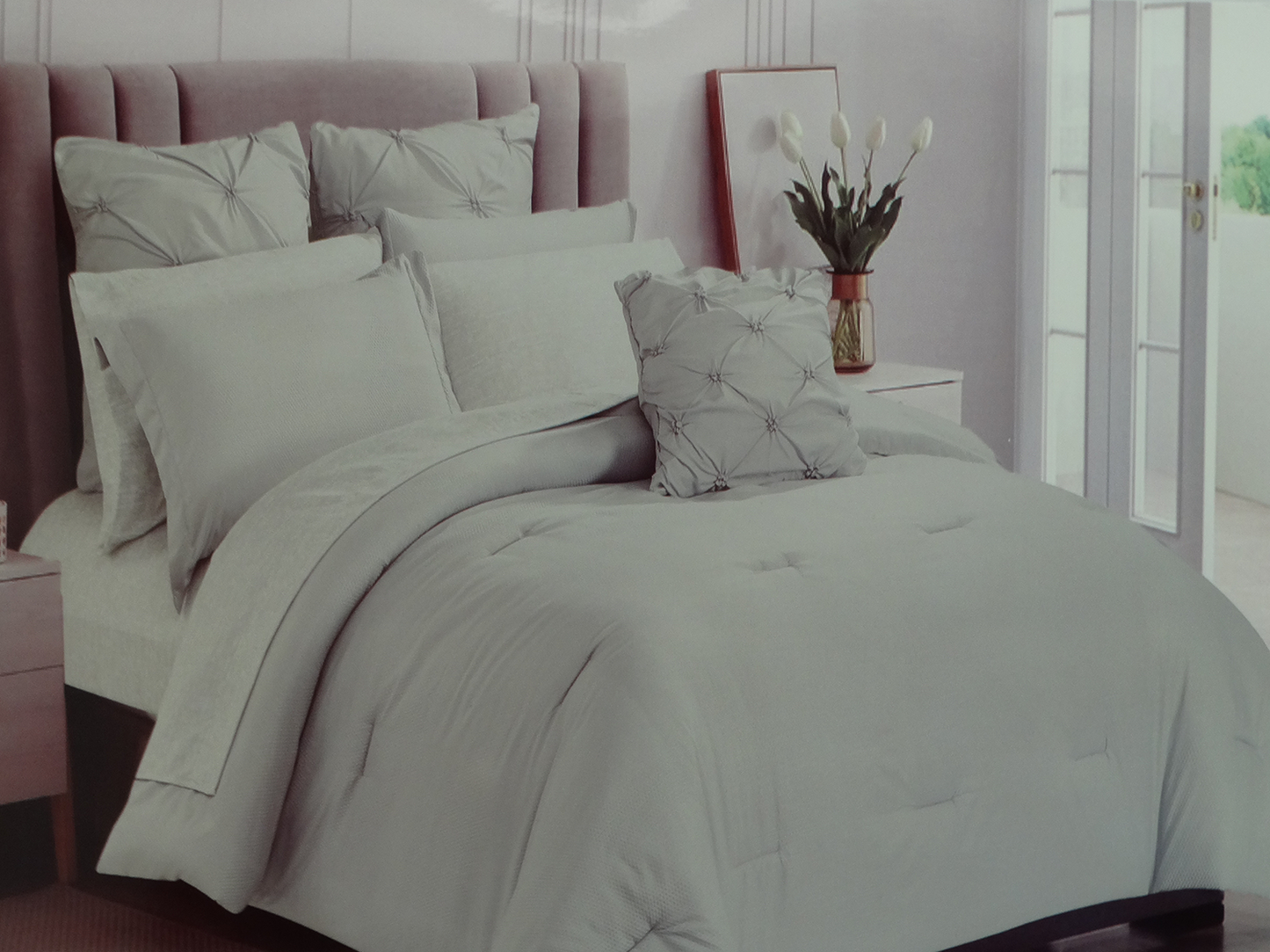 BCSQ42132BA Ryderwood - 10pc Queen Crinkle BIB Comforter Set - Lt. Grey