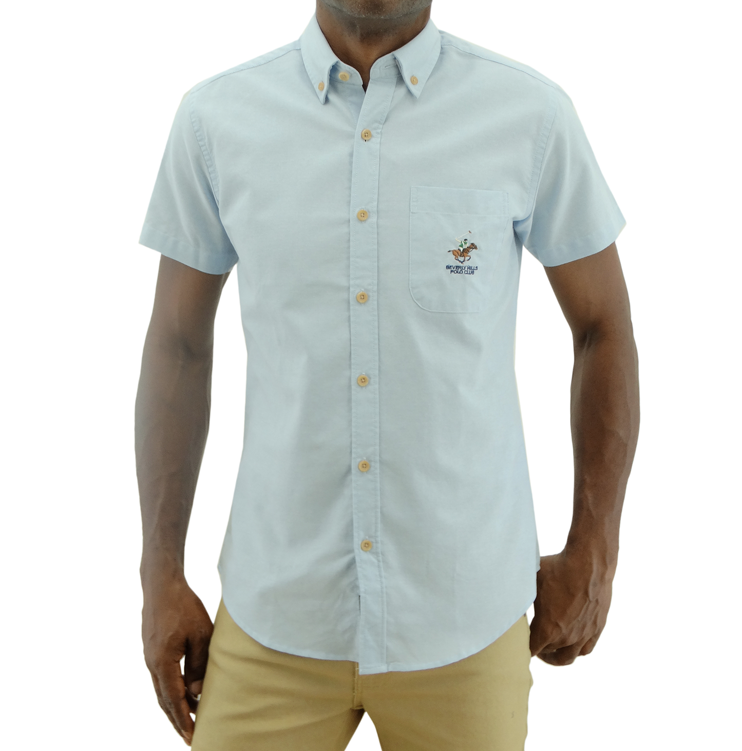 BMS31222, Beverly Hills - Men's Slim Fit Short Sleeve Casual Shirt - Sky (S-XL)