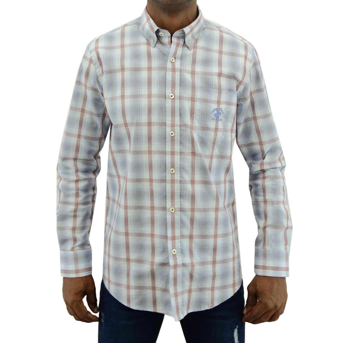 BMS41205, Beverly Hills - Men's Classic Fit Long Sleeve Sport Shirt - Sky (S-XL)