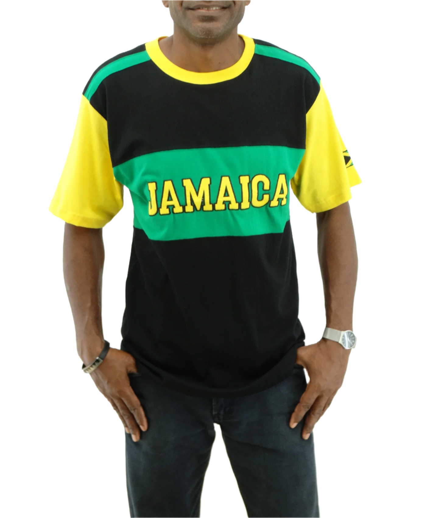 ME21250, Adult  Jamaican Color EMB T-Shirt Asst