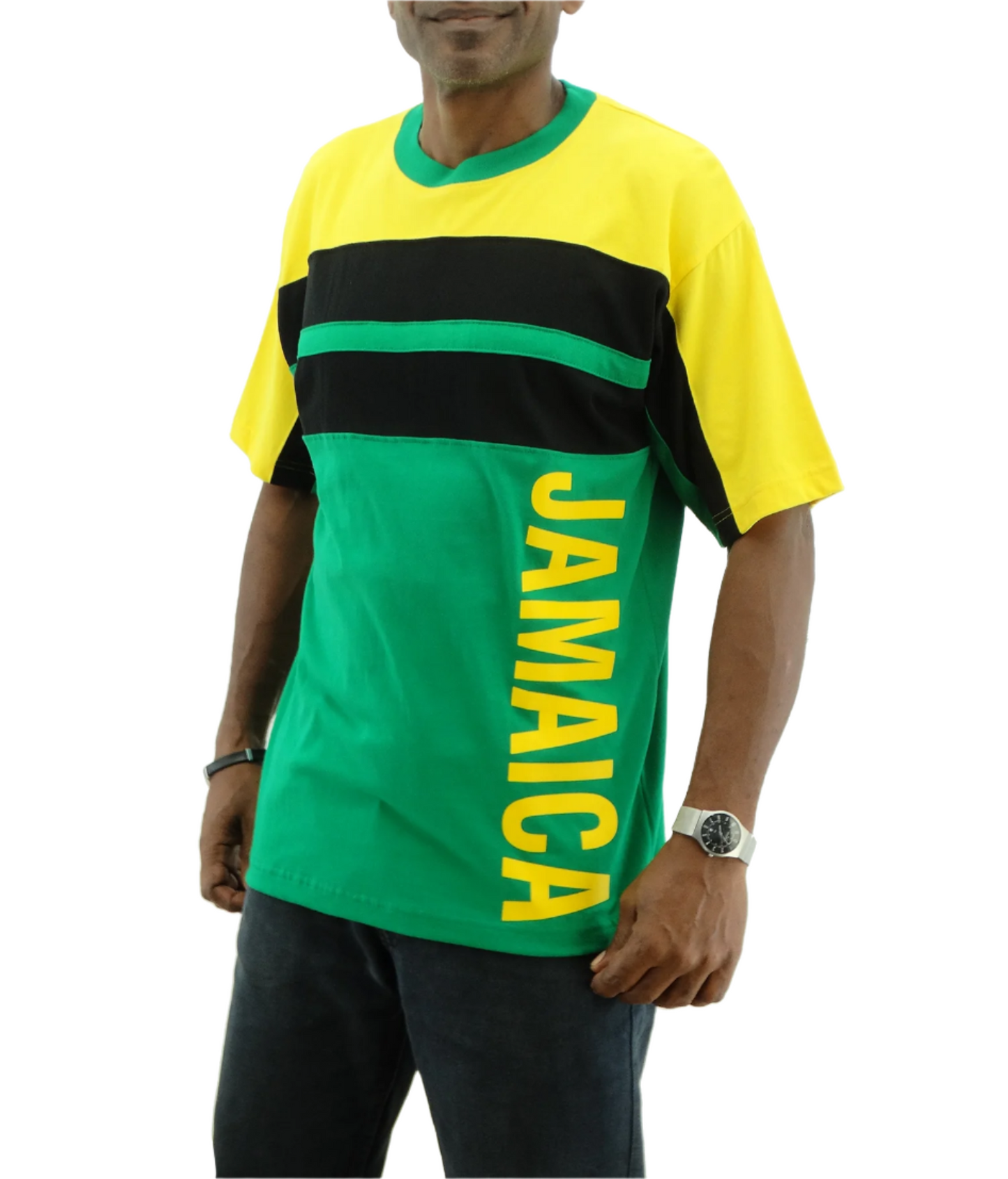ME21300PTD, JA Color Printed T-Shirt Black, Green & Yellow S-XL