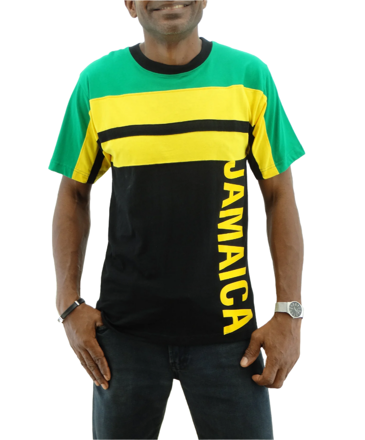 ME21300PTD, JA Color Printed T-Shirt Black, Green & Yellow S-XL