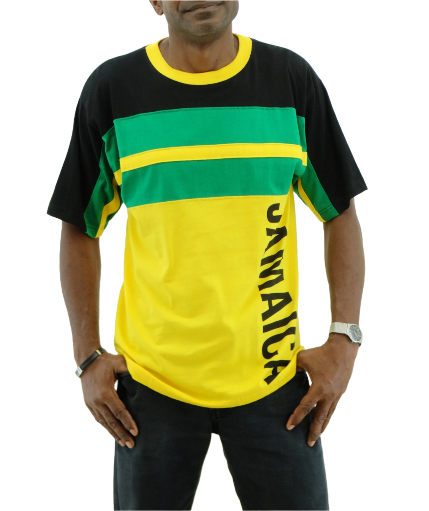 ME21300PTD, JA Color Printed T-Shirt Black, Green & Yellow S-XL