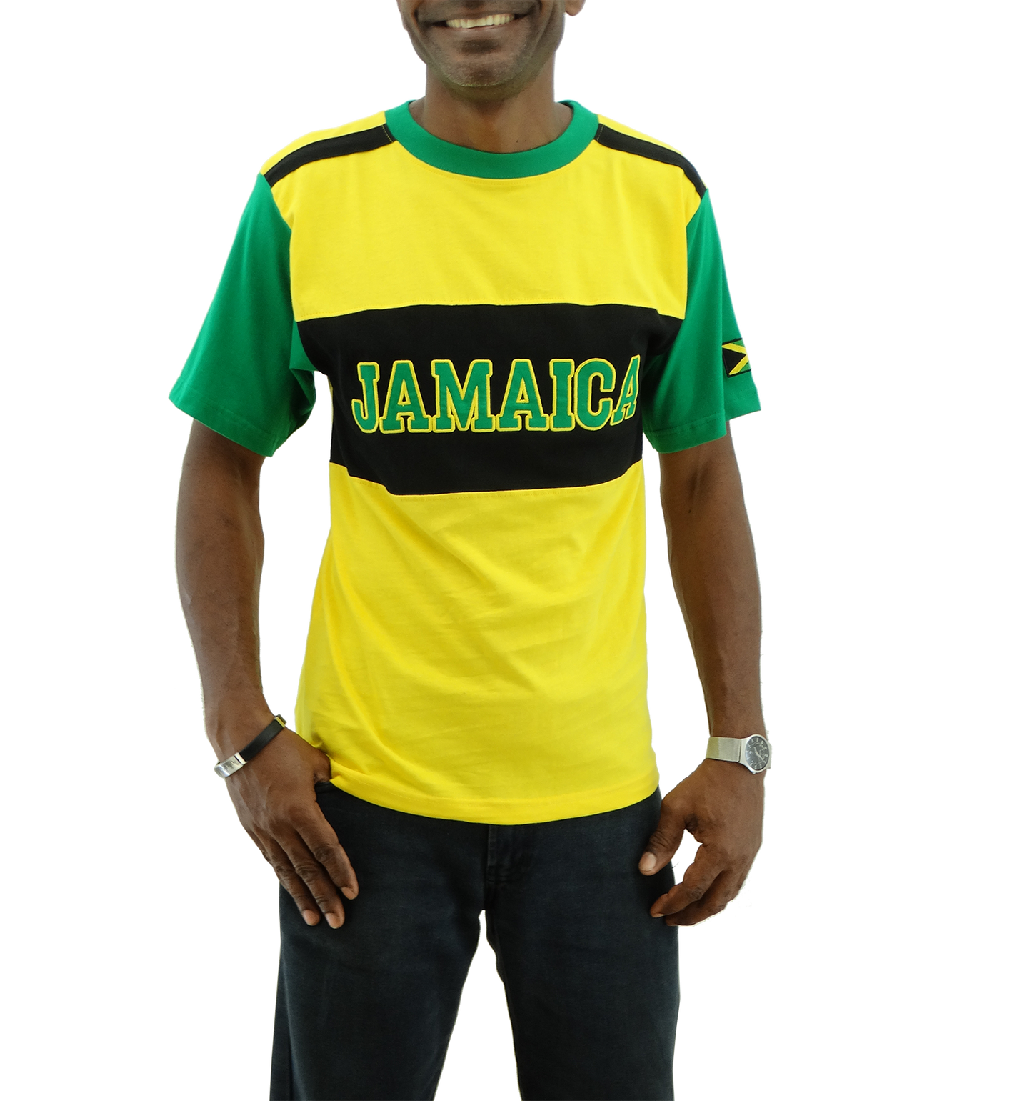 ME21250, Adult  Jamaican Color EMB T-Shirt Asst