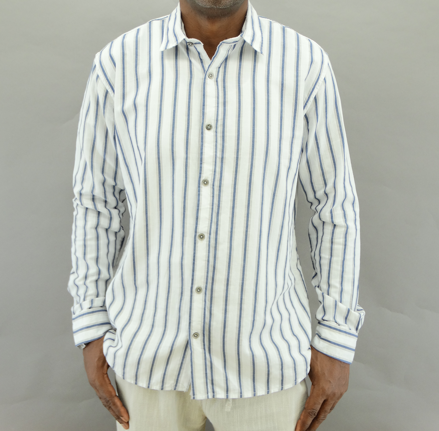EG1866, Twister - Men's L/S Striped Shirt - White (S-XXL)