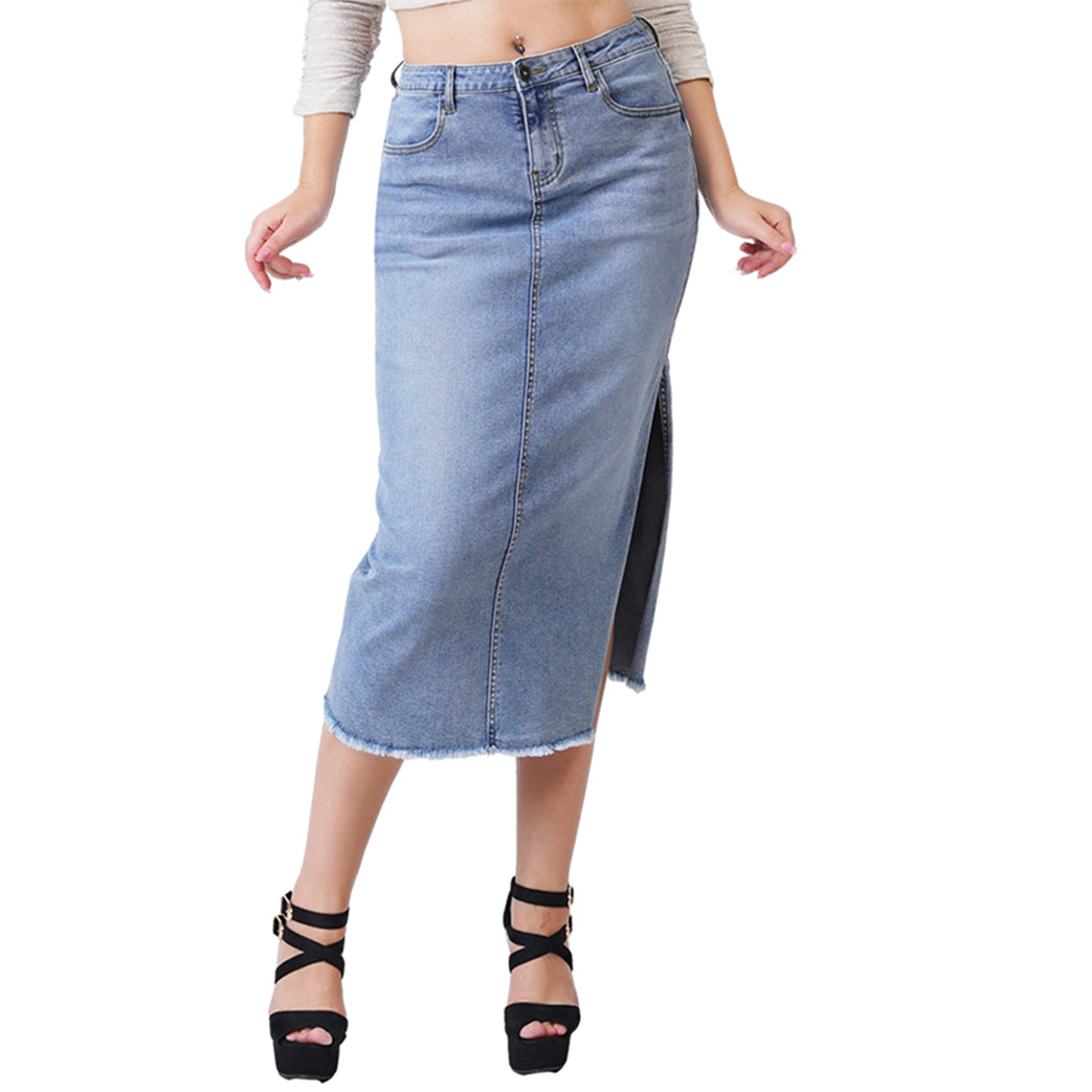 GUJ7068A, Gusto - Women's Long Denim Skirt (S-XL)